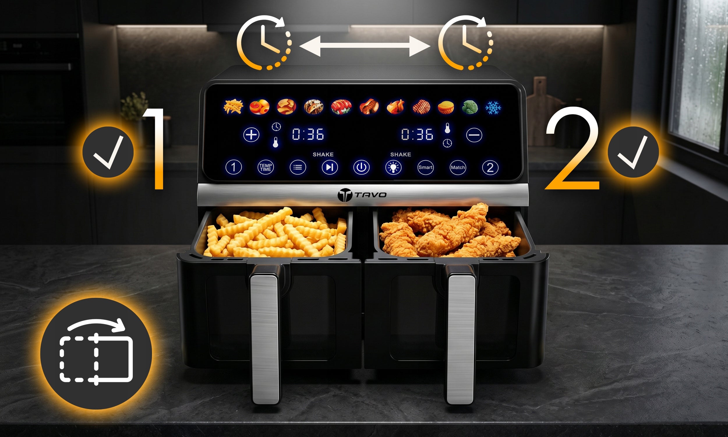 Fat Free Air Fryer 11L 3300W Two Chamber Fryer Tray Model Duox