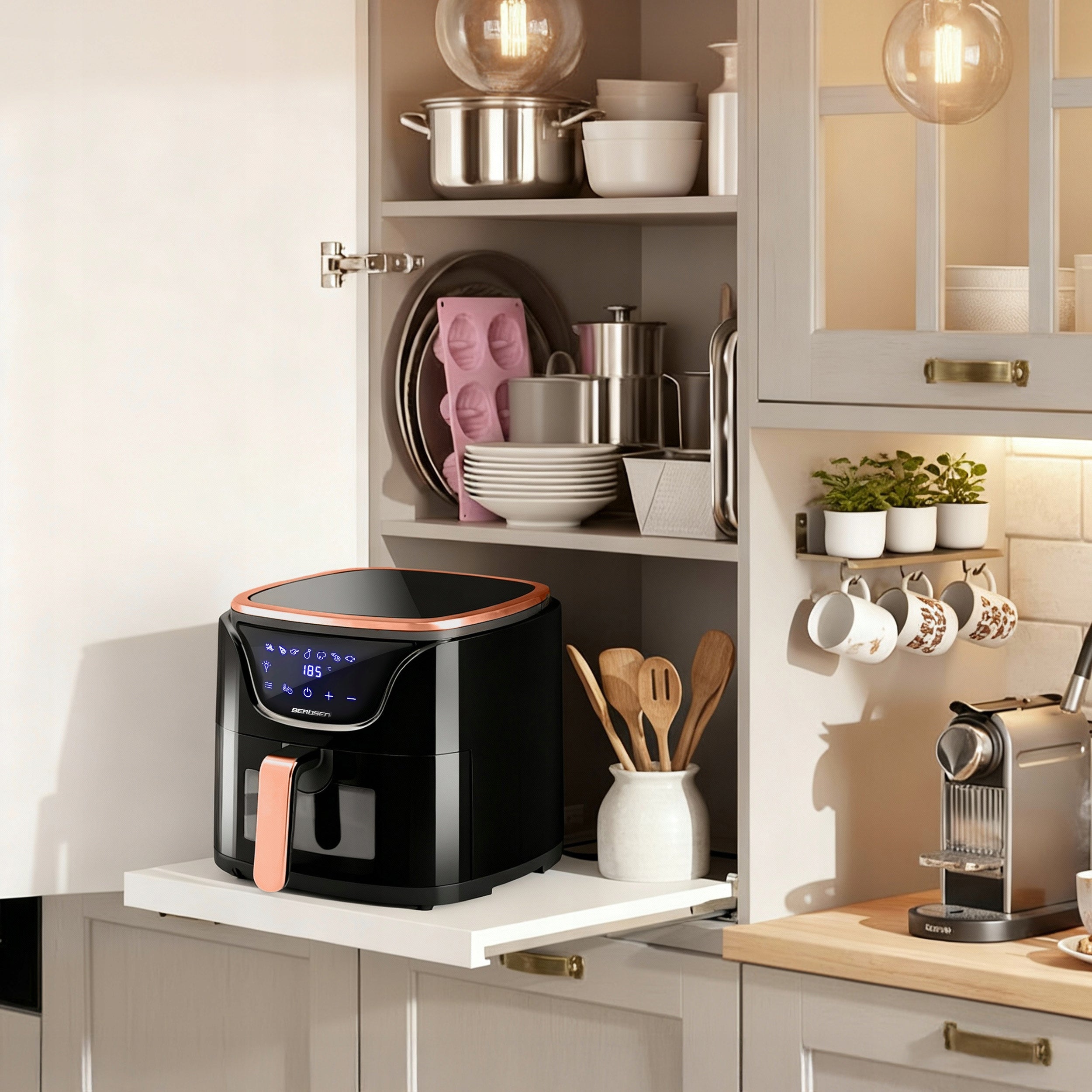 Fat Free Fryer Air Fryer 5L 1500W Berdsen + TRAYS Dominant color black
