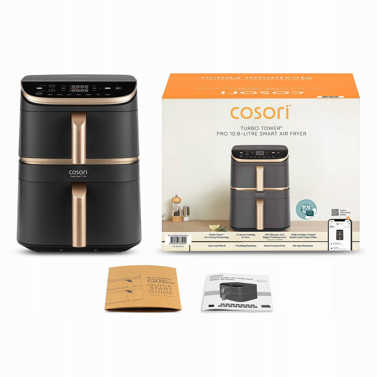 Fat Free Fryer Cosori Turbo Tower Pro 10,8L Two WiFi Baskets Brand Cosori