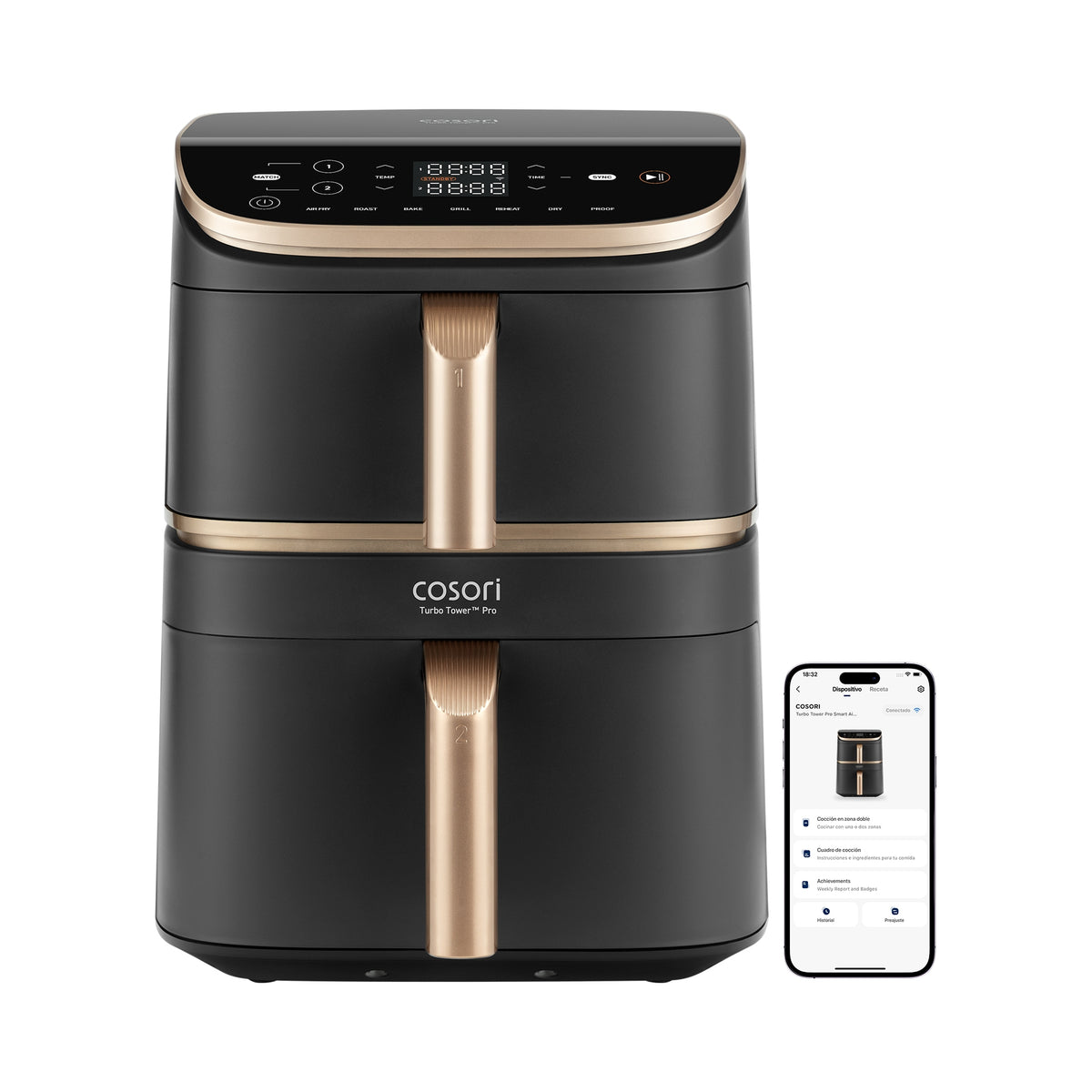 Fat Free Fryer Cosori Turbo Tower Pro 10,8L Two WiFi Baskets