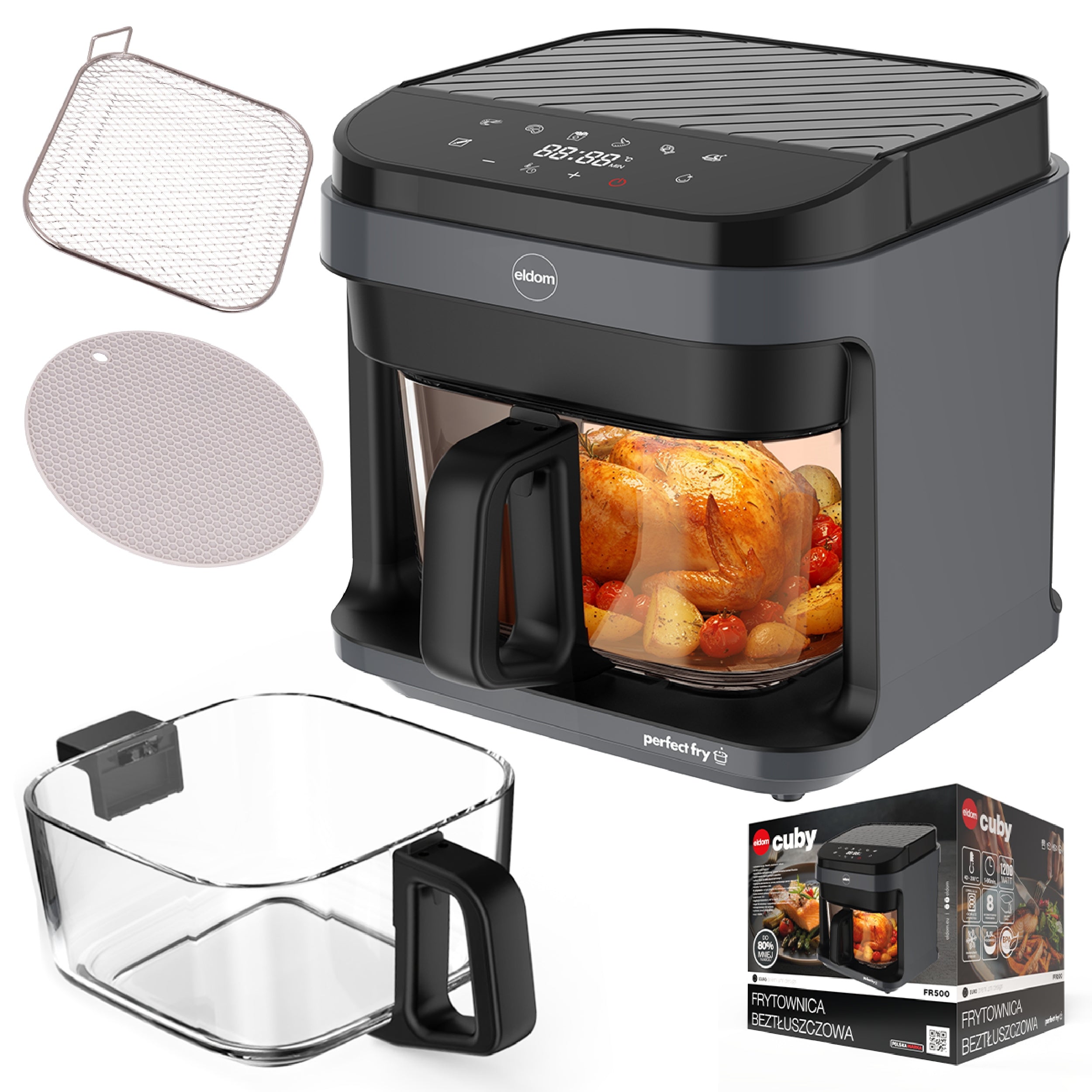 Fat Free Fryer FR500 Eldom Glass Container 5,5L 1200W air fryer