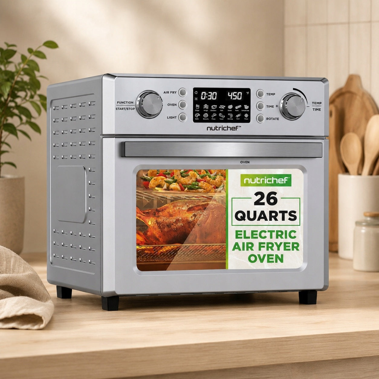 Fat Free Fryer NutriChef 10in1 32L Capacity Digital Silver Brand no brand
