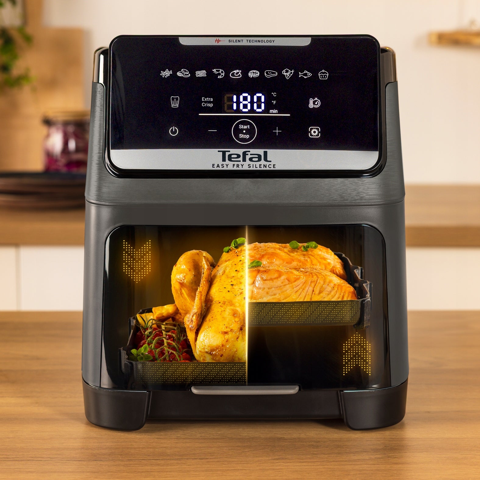 Fat Free Fryer TEFAL Easy Fry Silence EY846HE 7l 1800W Air Fryer Model EY846HE0