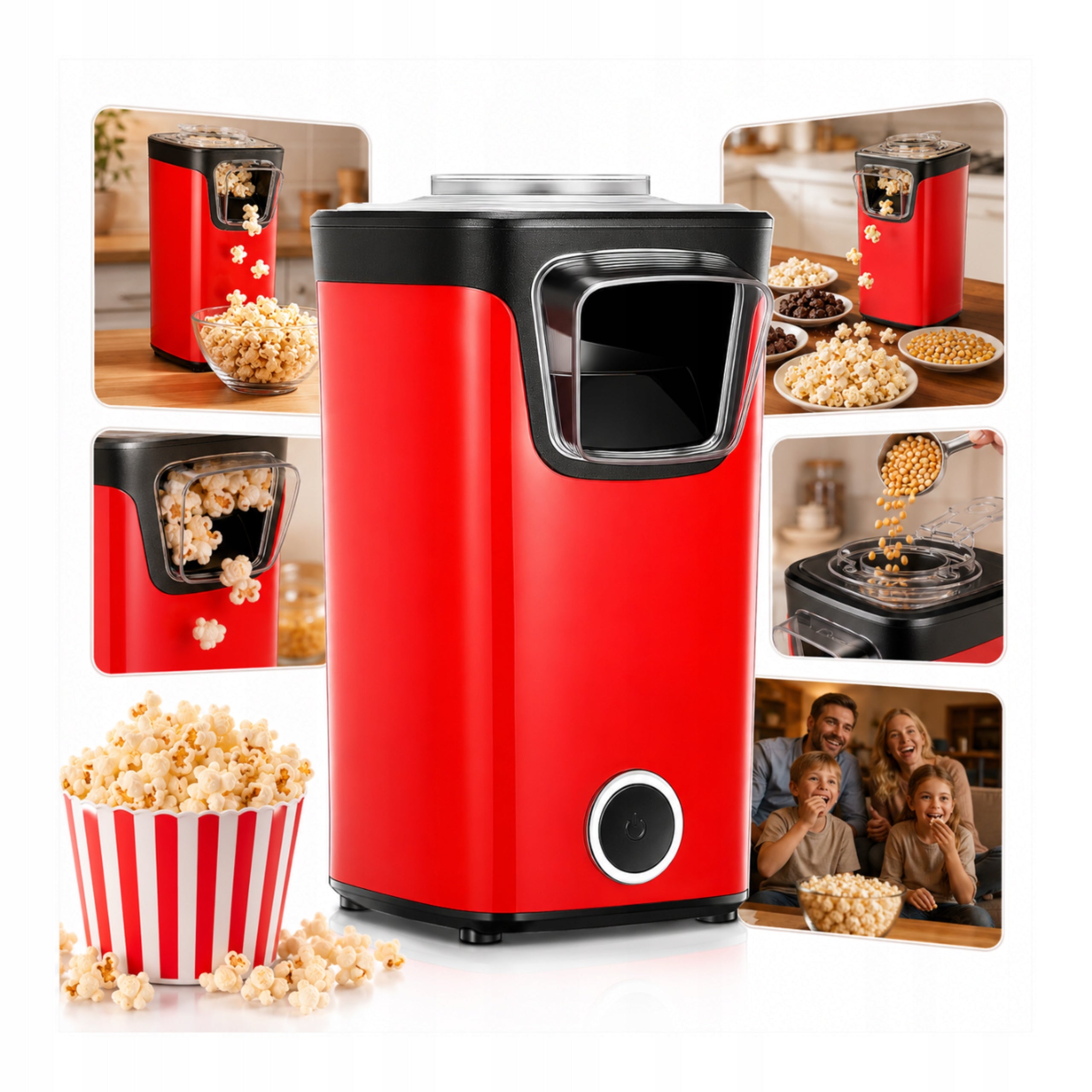 Fat Free Popcorn Machine 1100W Fast Heating 60g Red