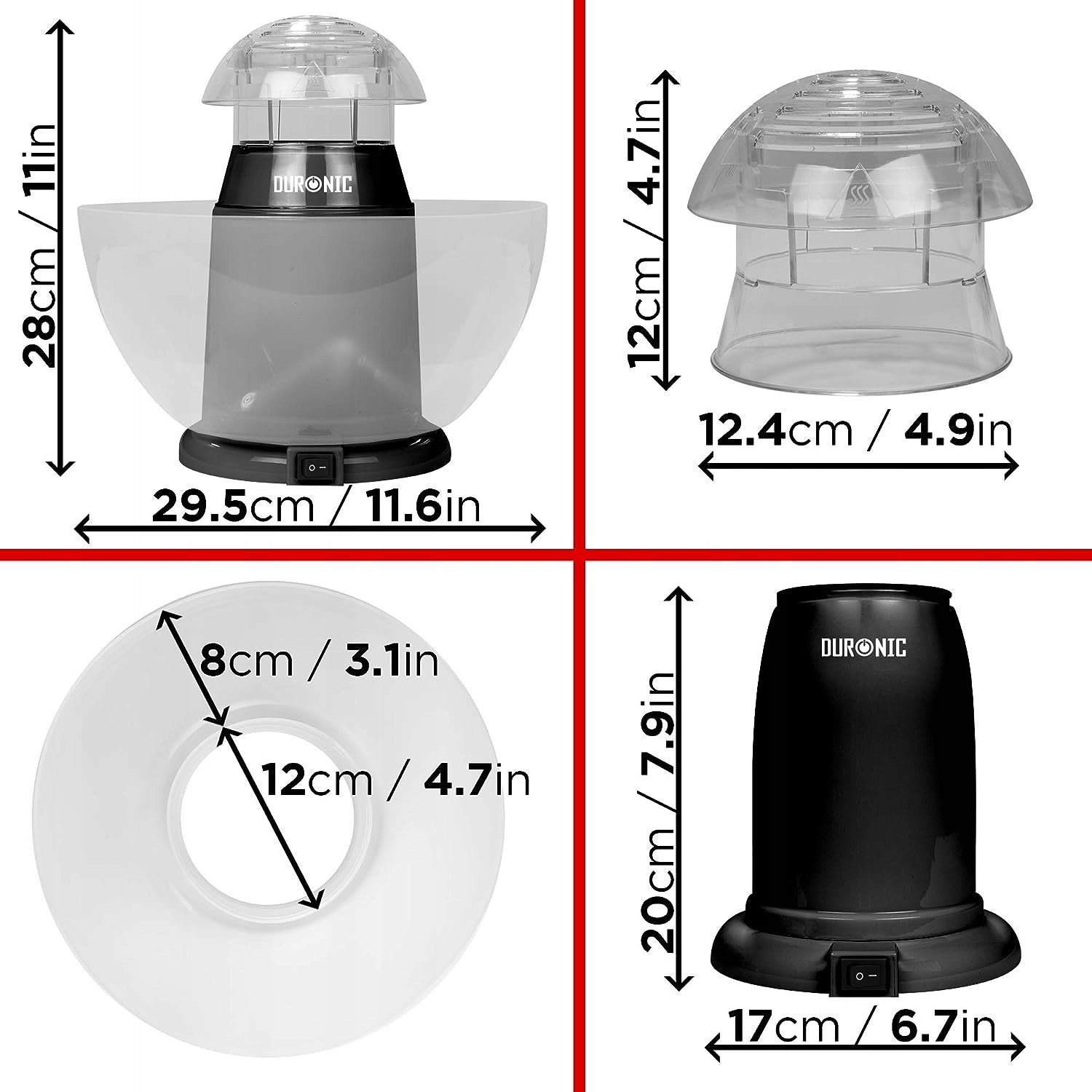 Fat Free Popcorn Machine + Removable Bowl Brand Duronic