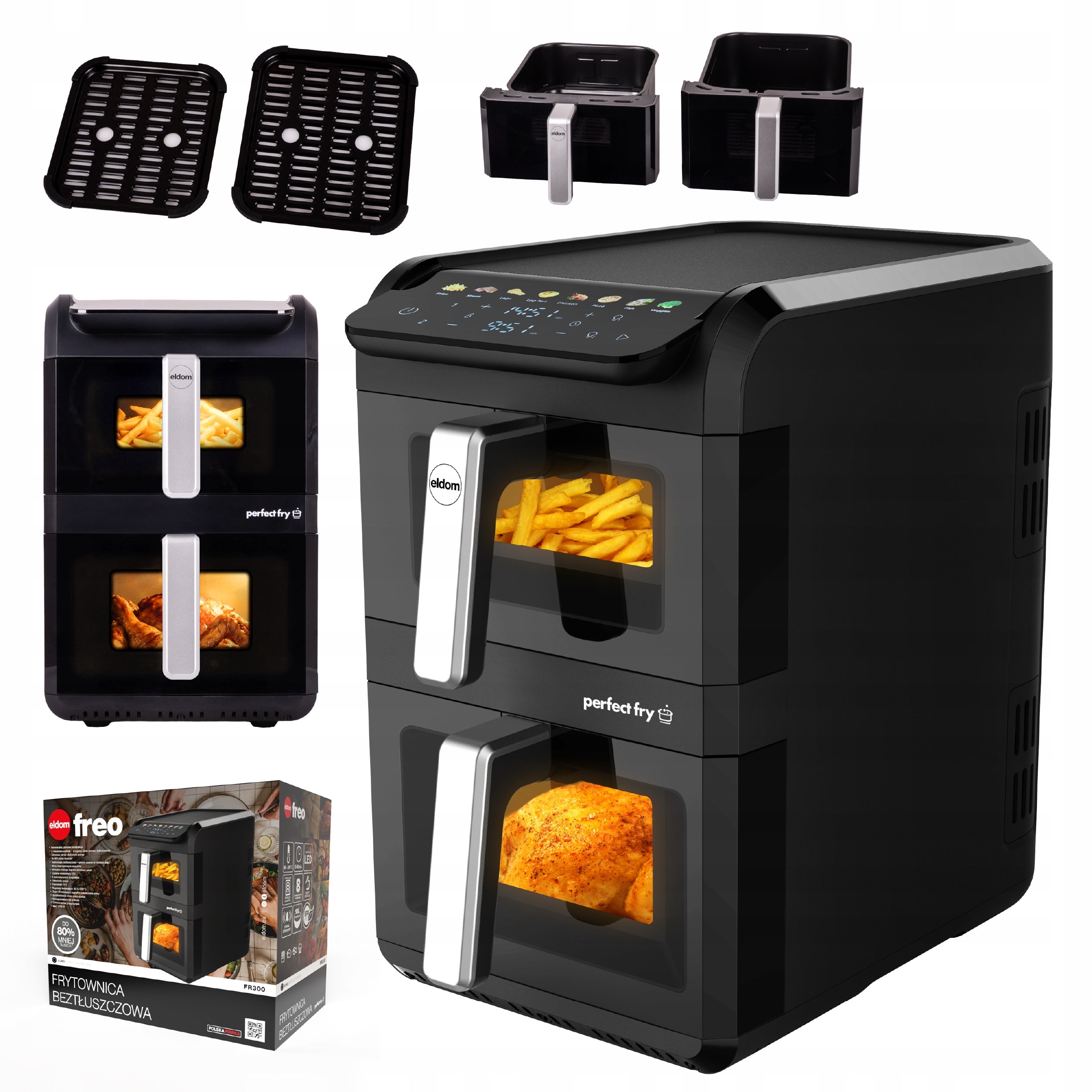 Fat Free Vertical Fryer FR300 2700W Two Drawers 10L Air Fryer