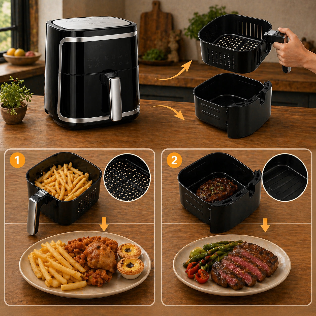 Fat Free XXL Aigostar Cube Air Fryer 1900W 7L Dominant color black