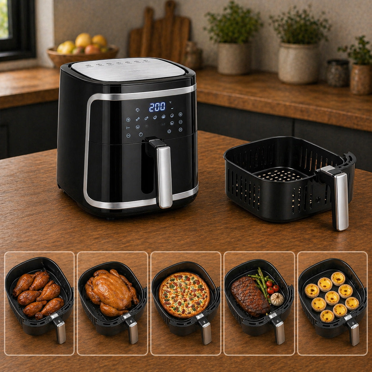 Fat Free XXL Aigostar Cube Air Fryer 1900W 7L Model Cube 30IBT