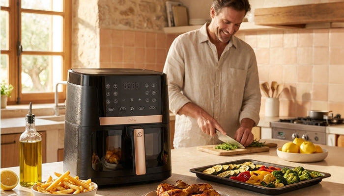 Fat-free air fryer 2000W | Air Fryer | 14 programs 8L XXL + TRAY Dominant color black