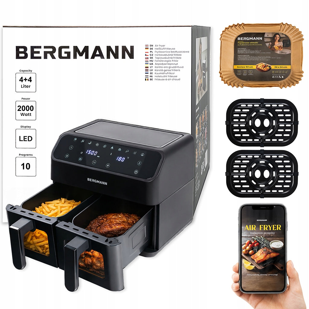 Fat-free air fryer 8L AIR FRYER BERGMANN 10 PROGRAMS