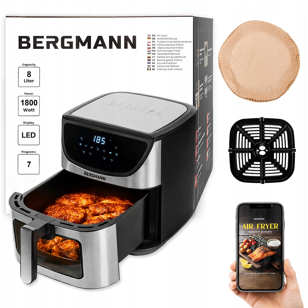 Fat-free air fryer 8L AirFryer BERGMANN 1800W 7 PROGRAMS