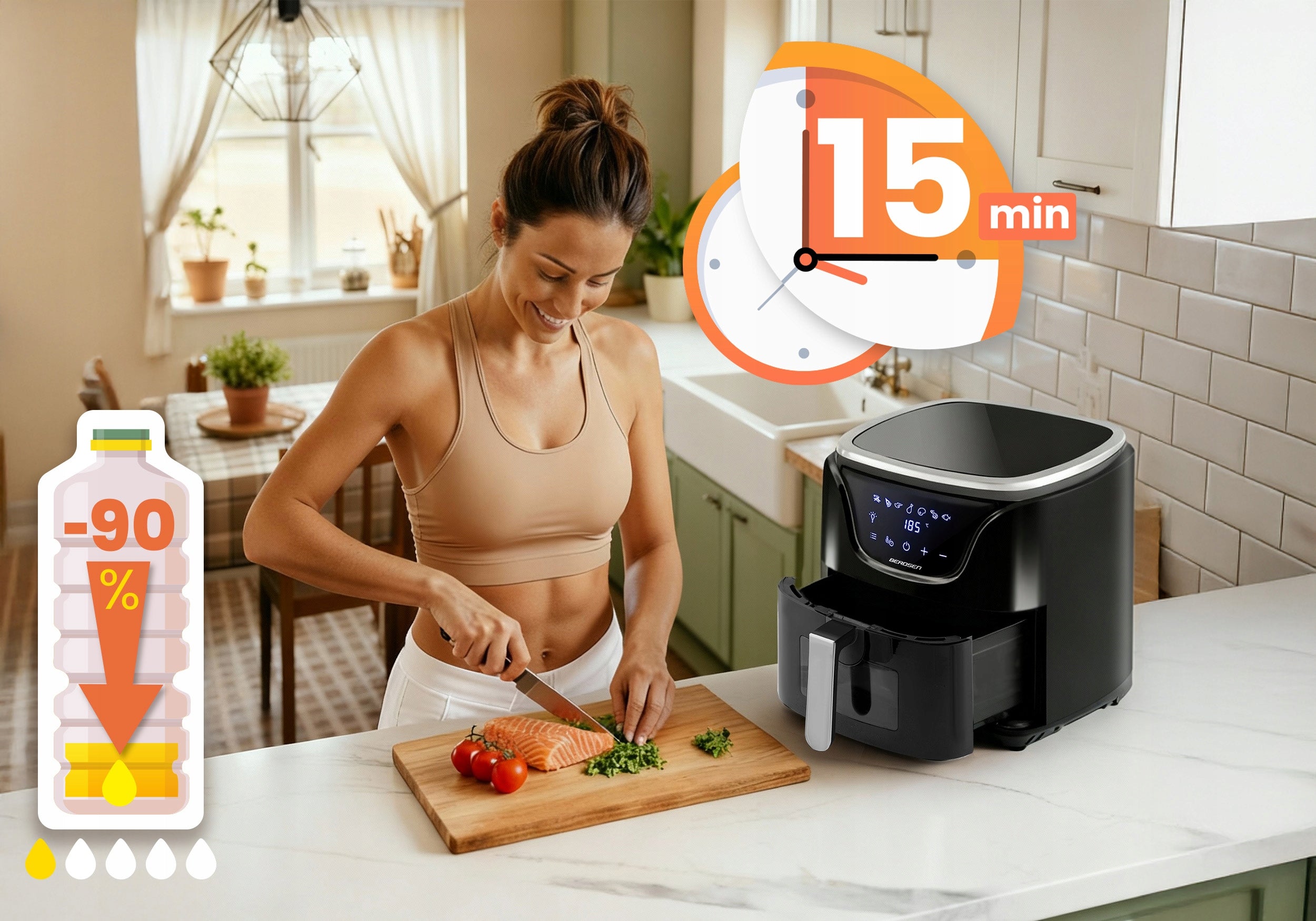 Fat-free air fryer Air Fryer 5L Berdsen 1500W Dominant color black