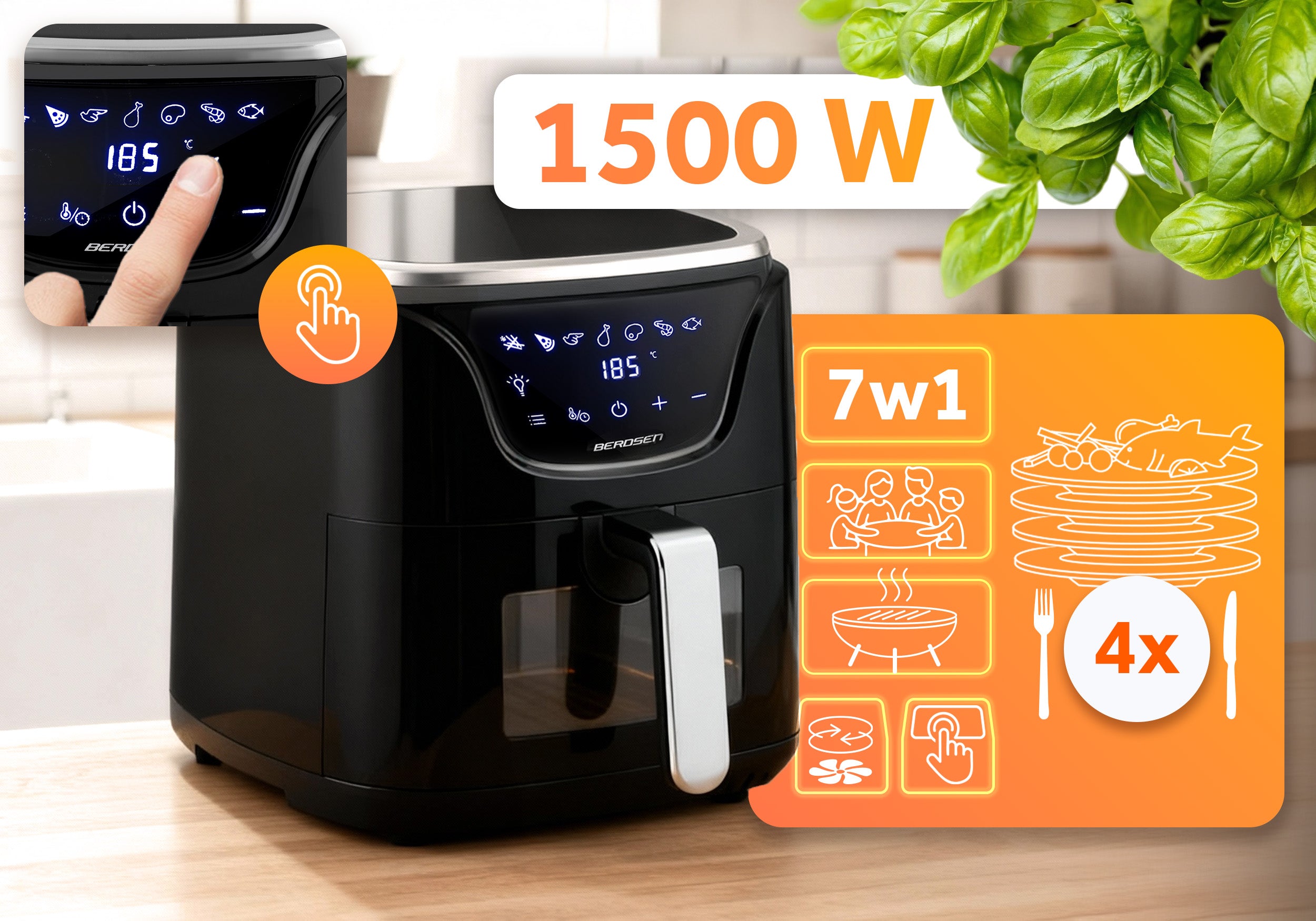 Fat-free air fryer Air Fryer 5L Berdsen 1500W Manufacturer code 365210