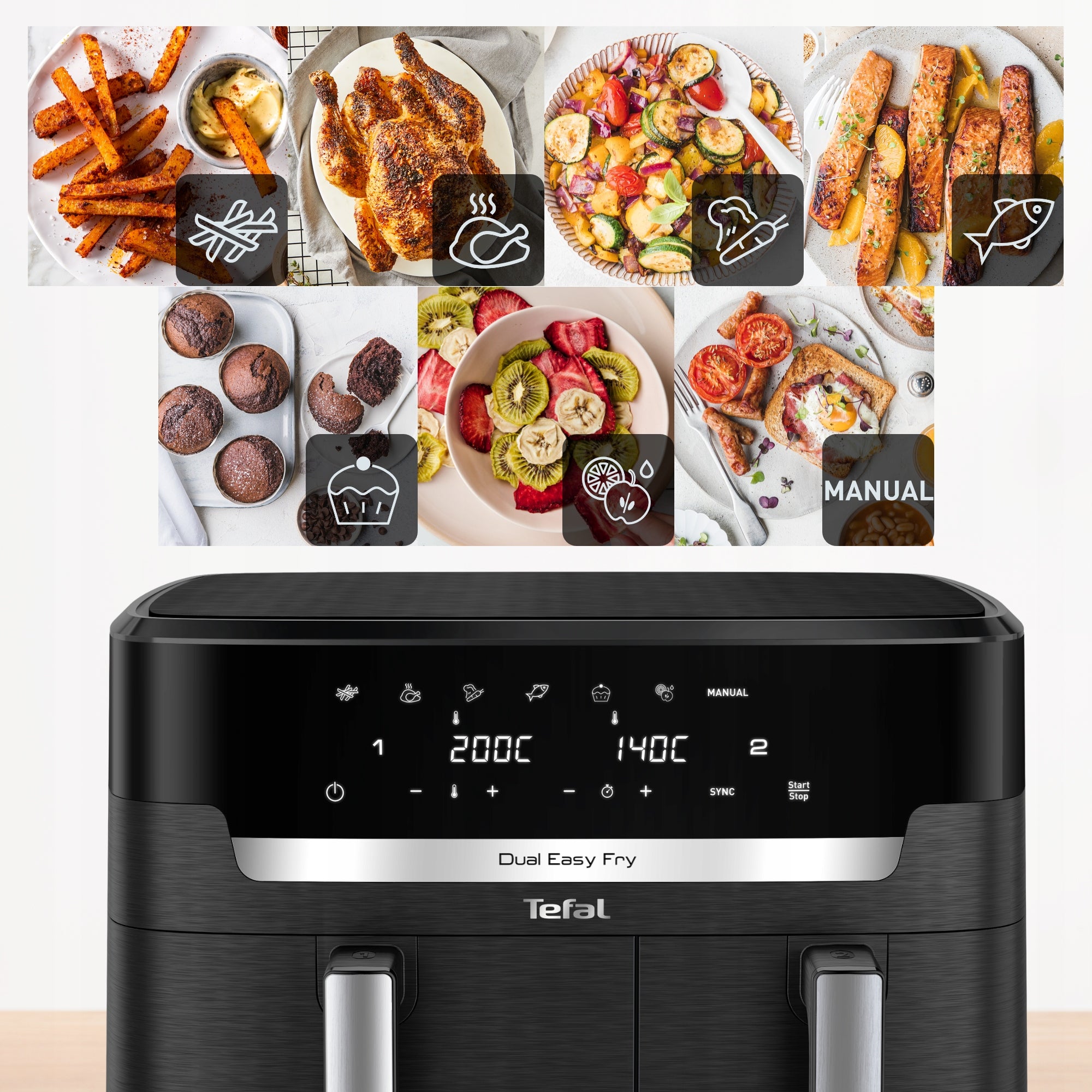 Fat-free air fryer TEFAL EY9428E XXL 11l 2700W two-chamber Air Fryer Model EY9428E