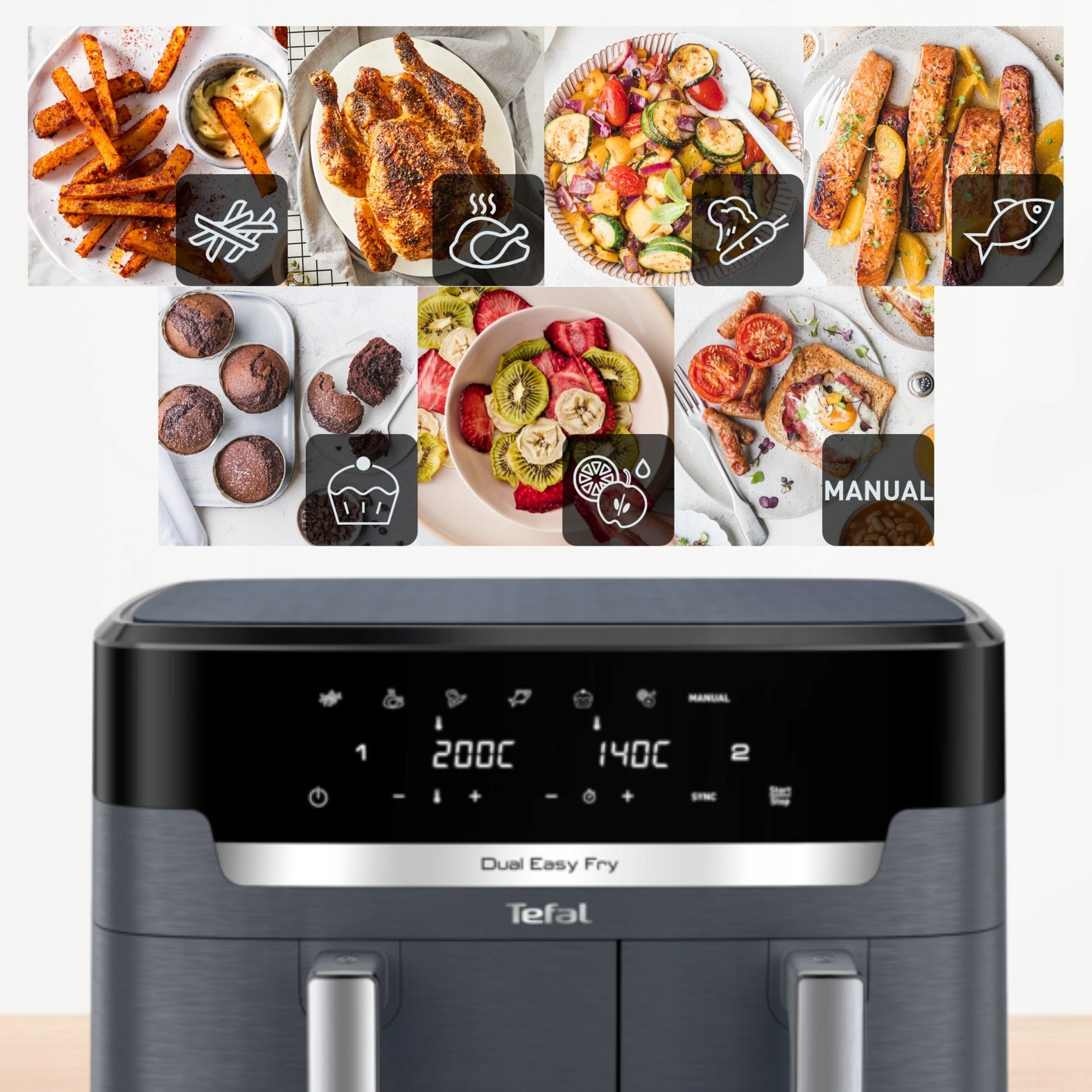 Fat-free air fryer TEFAL EY942B XXL 11l 2700W two-chamber Air Fryer Manufacturer code EY942BE0