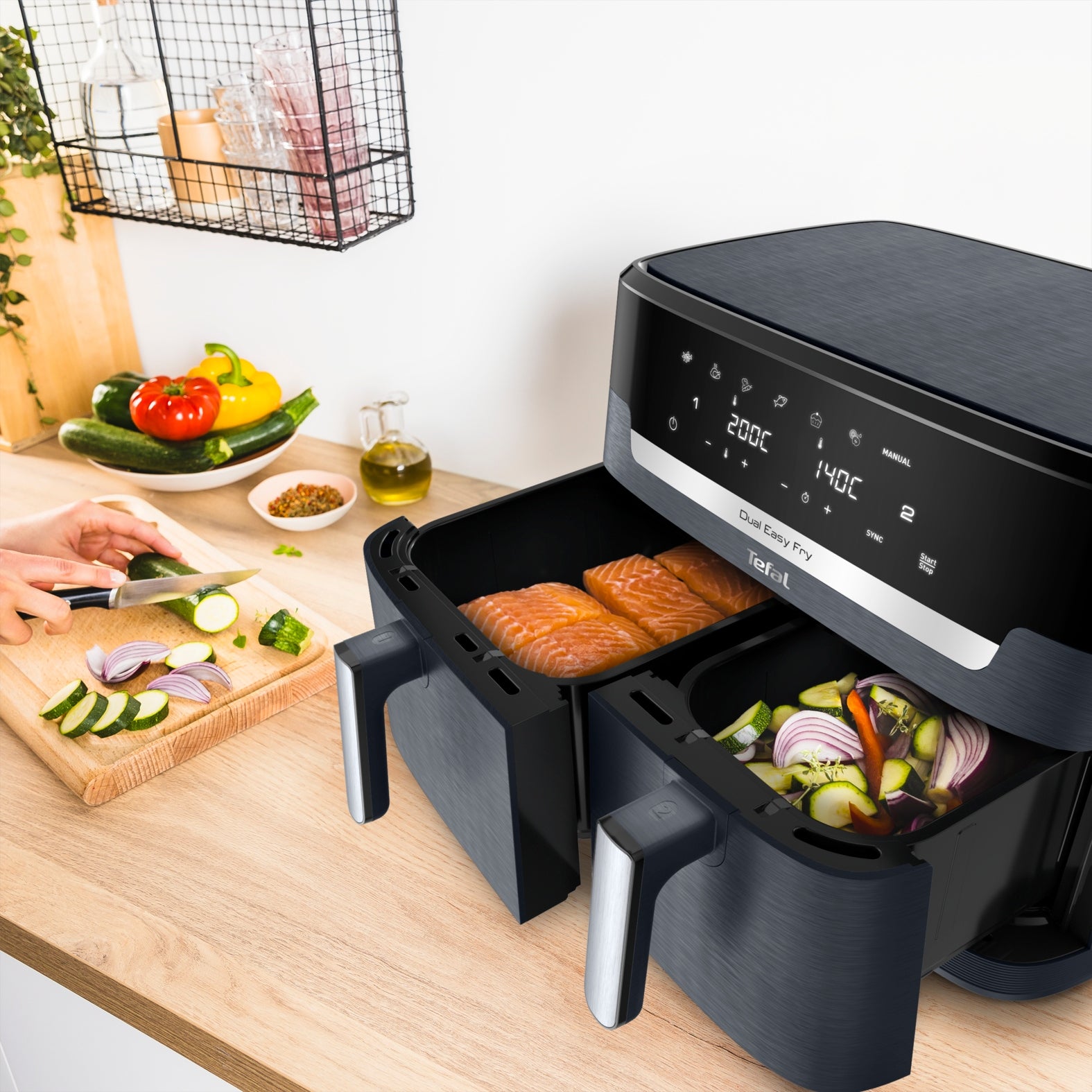 Fat-free air fryer TEFAL EY942B XXL 11l 2700W two-chamber Air Fryer Model EY942BE0