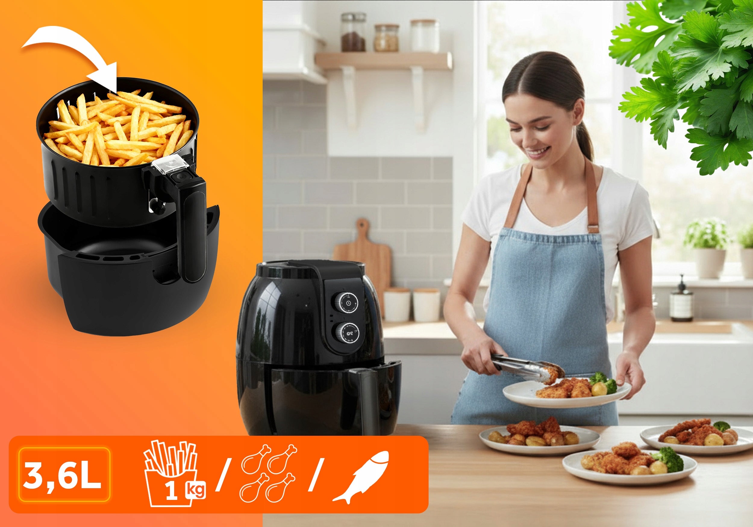 Fat-free air fryer powerful Air Fryer Berdsen 3.6L Model BD-650