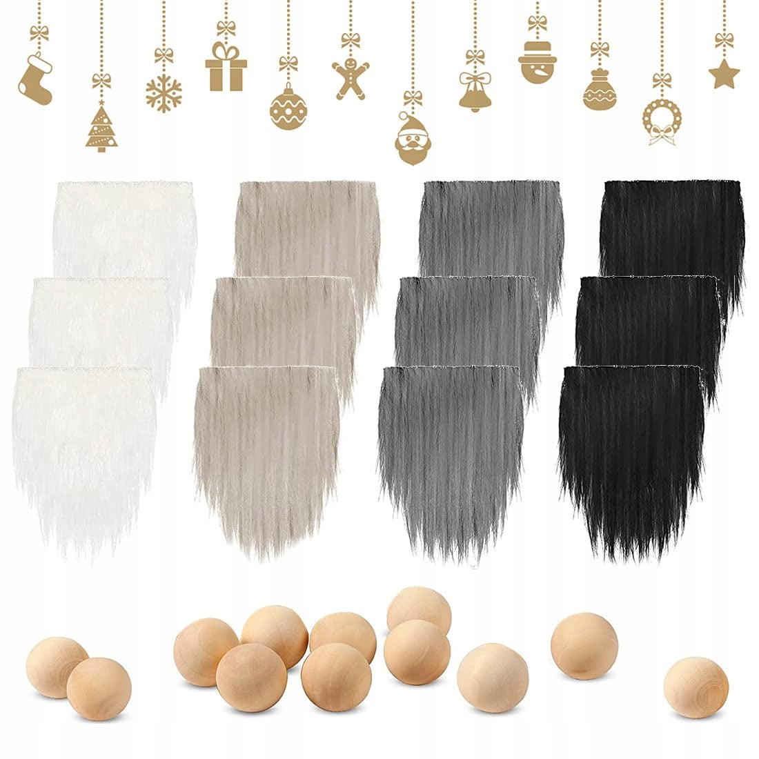 Faux Fur Fabric Gnome Beard Fabric Patches Wooden Balls