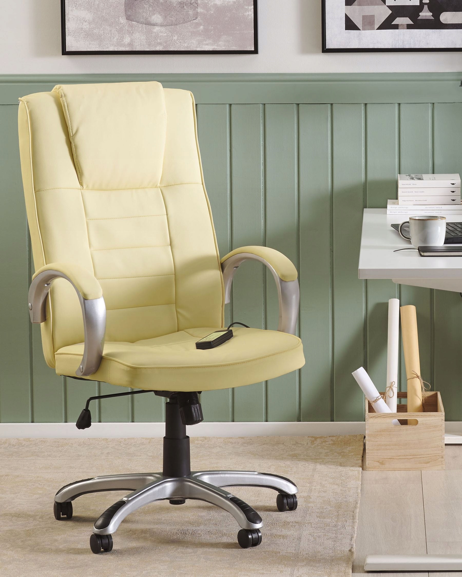 Faux Leather Office Chair with Massage Beige Packaging status original