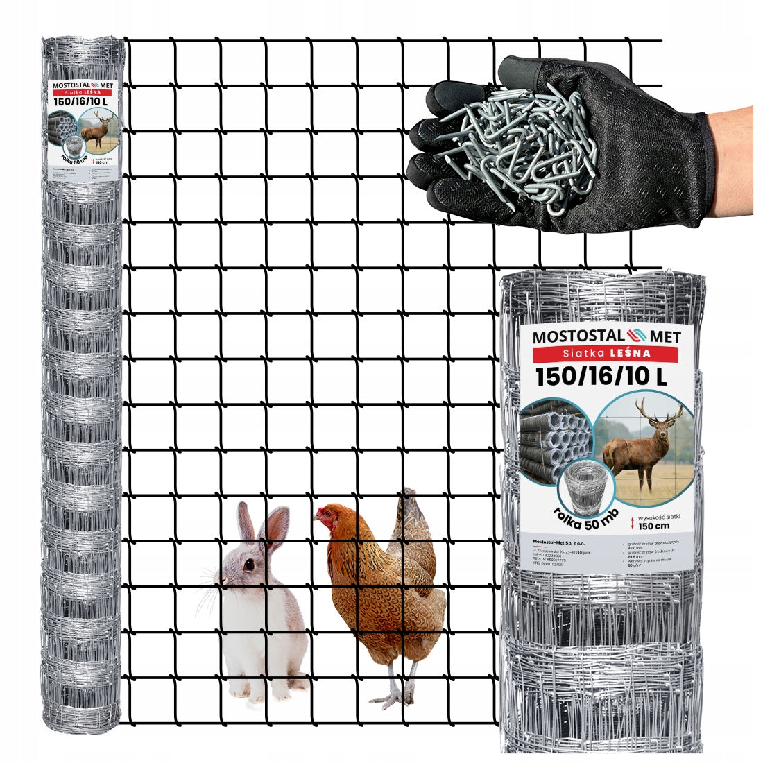 Fence FOREST MESH 150/16/10 L 50MB + skoble EYELETS SQUARES