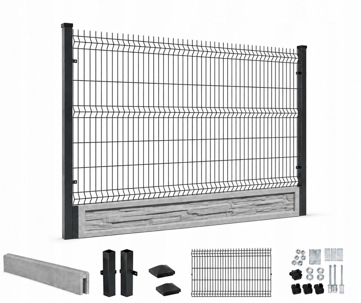 Fence Panel 4mm 3D 133x250 set with foundation 25cm slate anthracite