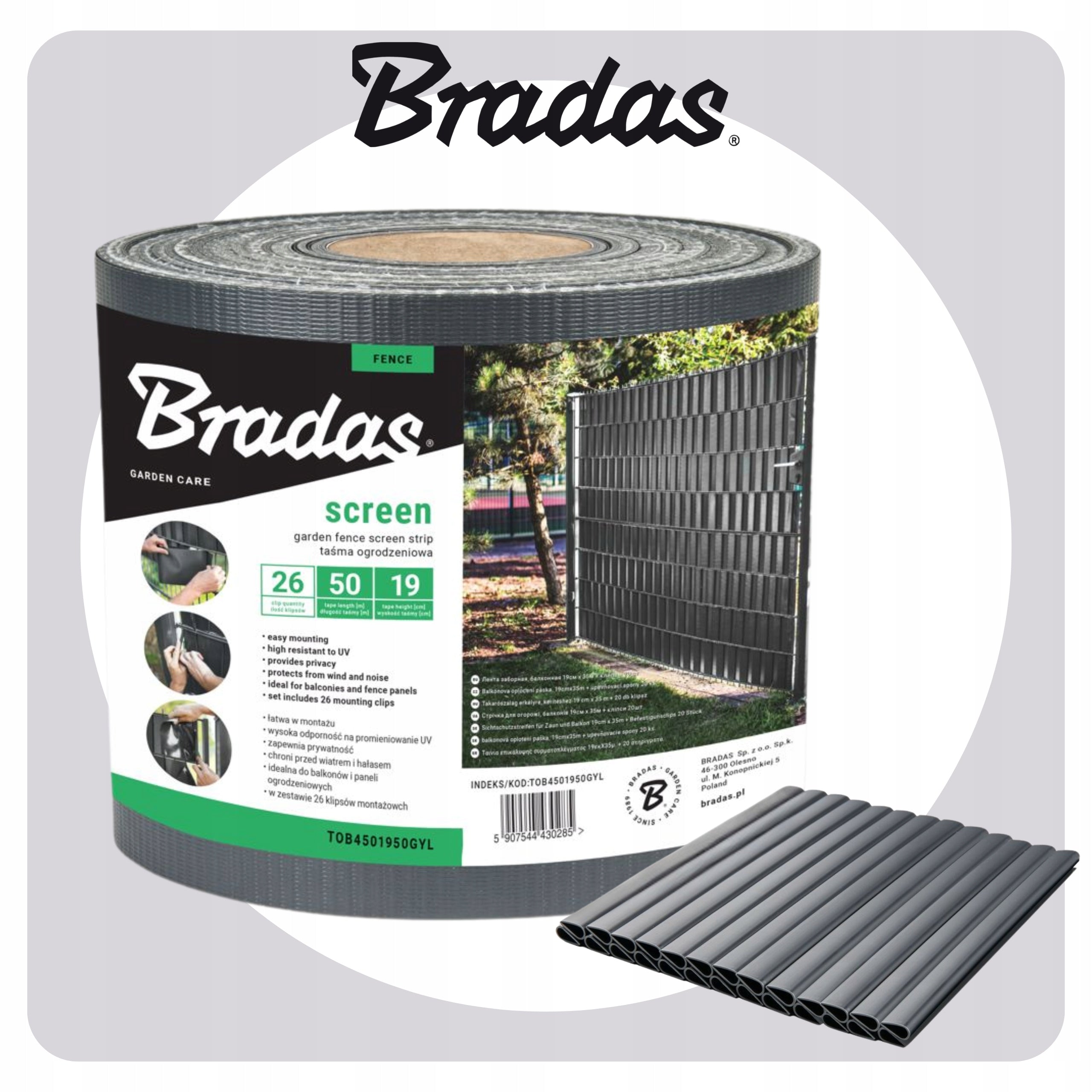 Fence tape ANTHRACITE 19 cm x 50 m COVER FOR PANEL FENCE Packaging status original