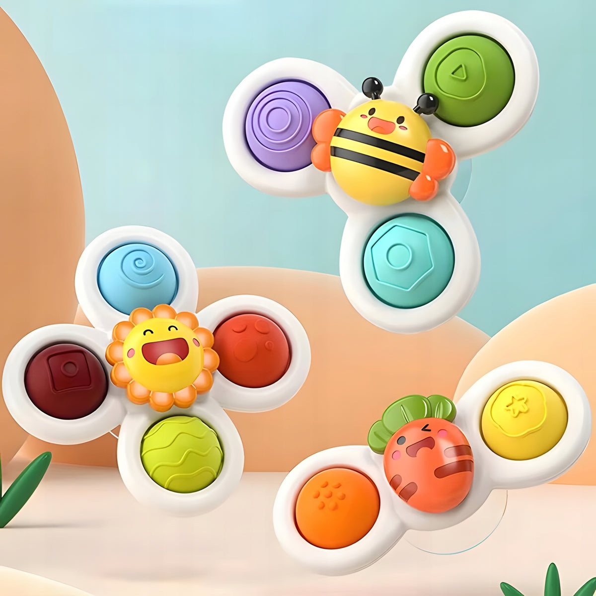 Fidget Spinner x3 with Suction Cup Sensory Toy Bath Rattle Teether Manufacturer code antystresowa edukacyjna dla dzieci niemowlaka