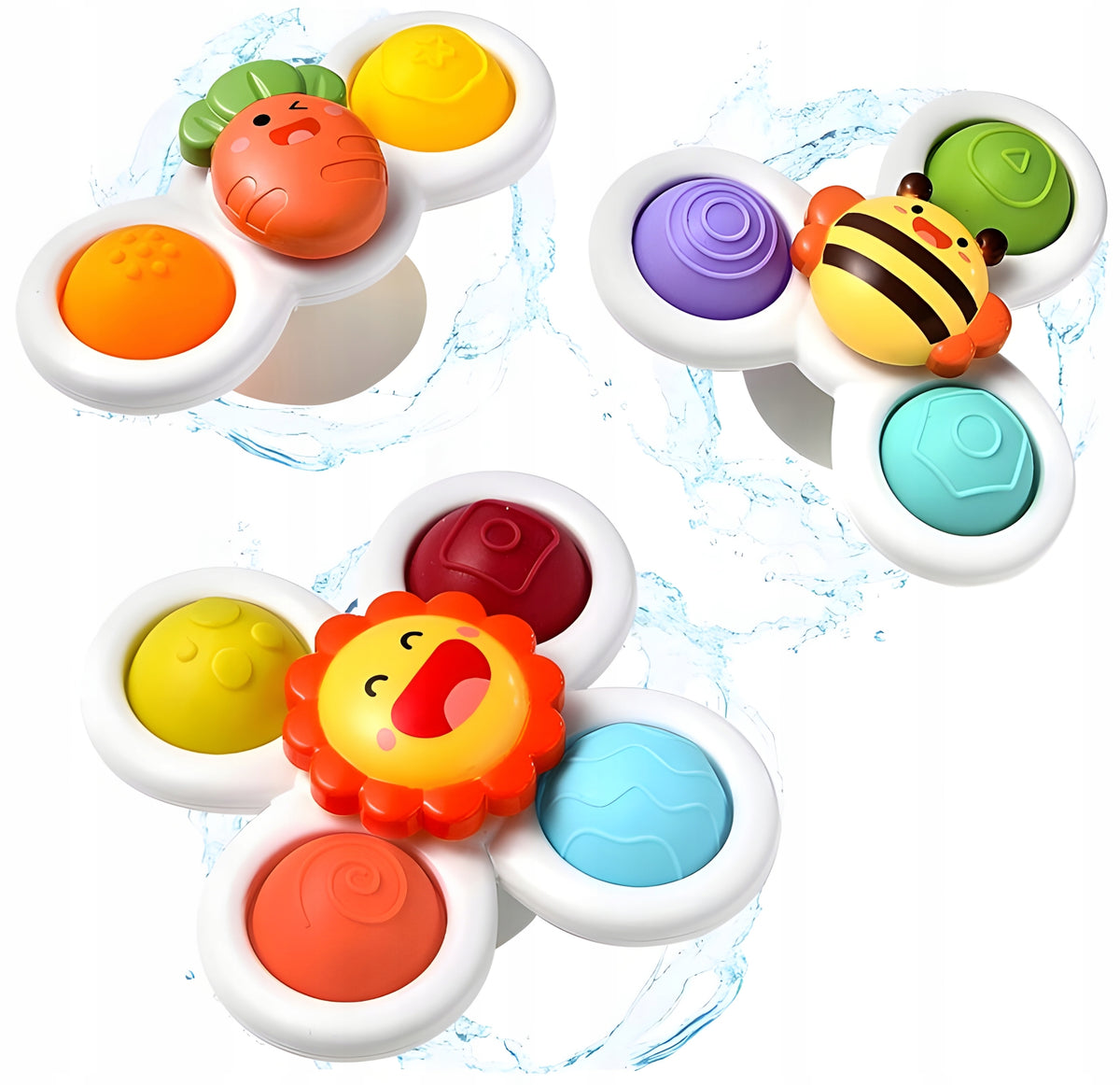Fidget Spinner x3 with Suction Cup Sensory Toy Bath Rattle Teether