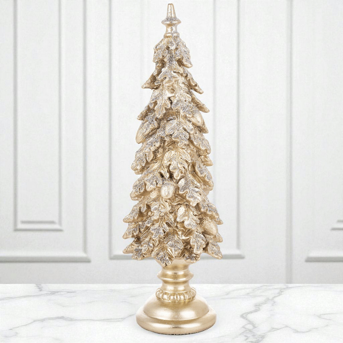 Figurine Christmas tree gold oak leaves on the pedestal 29,5cm 170857 ART-POL Brand Artpol