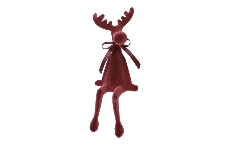 Figurine Decoration Reindeer Sitting Velvet Burgundy Adrian M