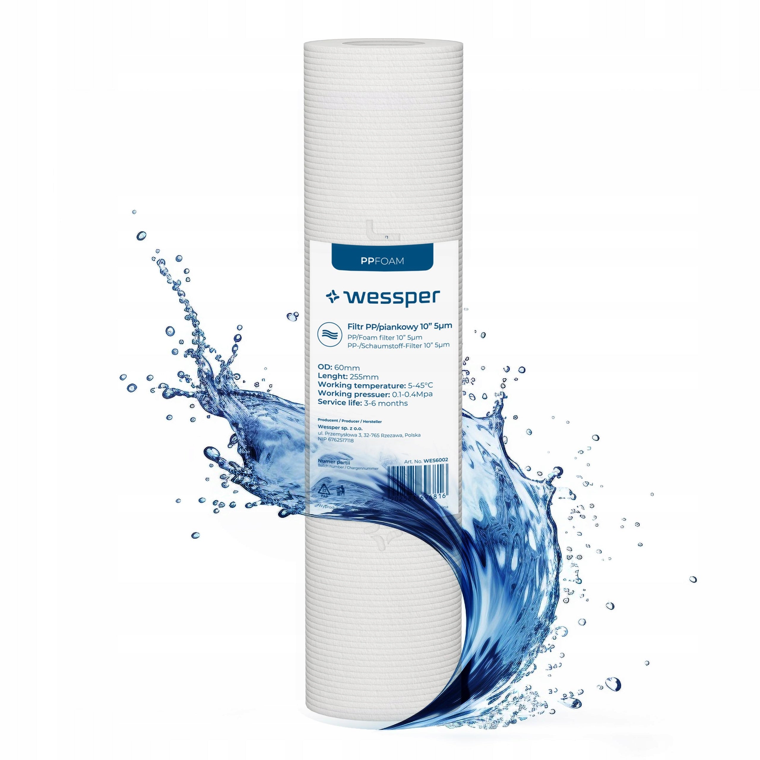 Filter Cartridge Foam Carbon Softener for Pre-Filtering 10" 6x Brand Wessper
