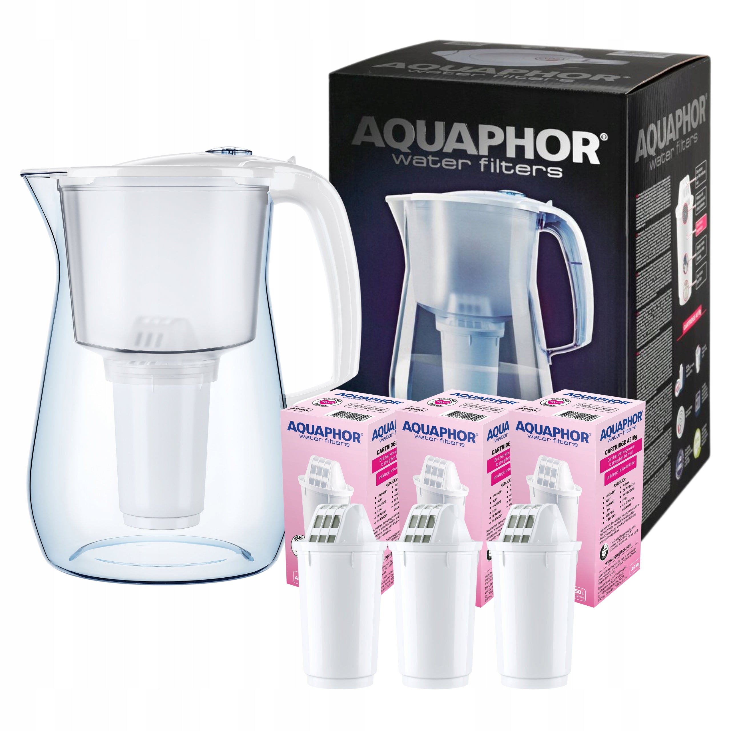 Filter Jug Aquaphor Provence White 4,2L Large, 3 Cartridges A5 Magnesium