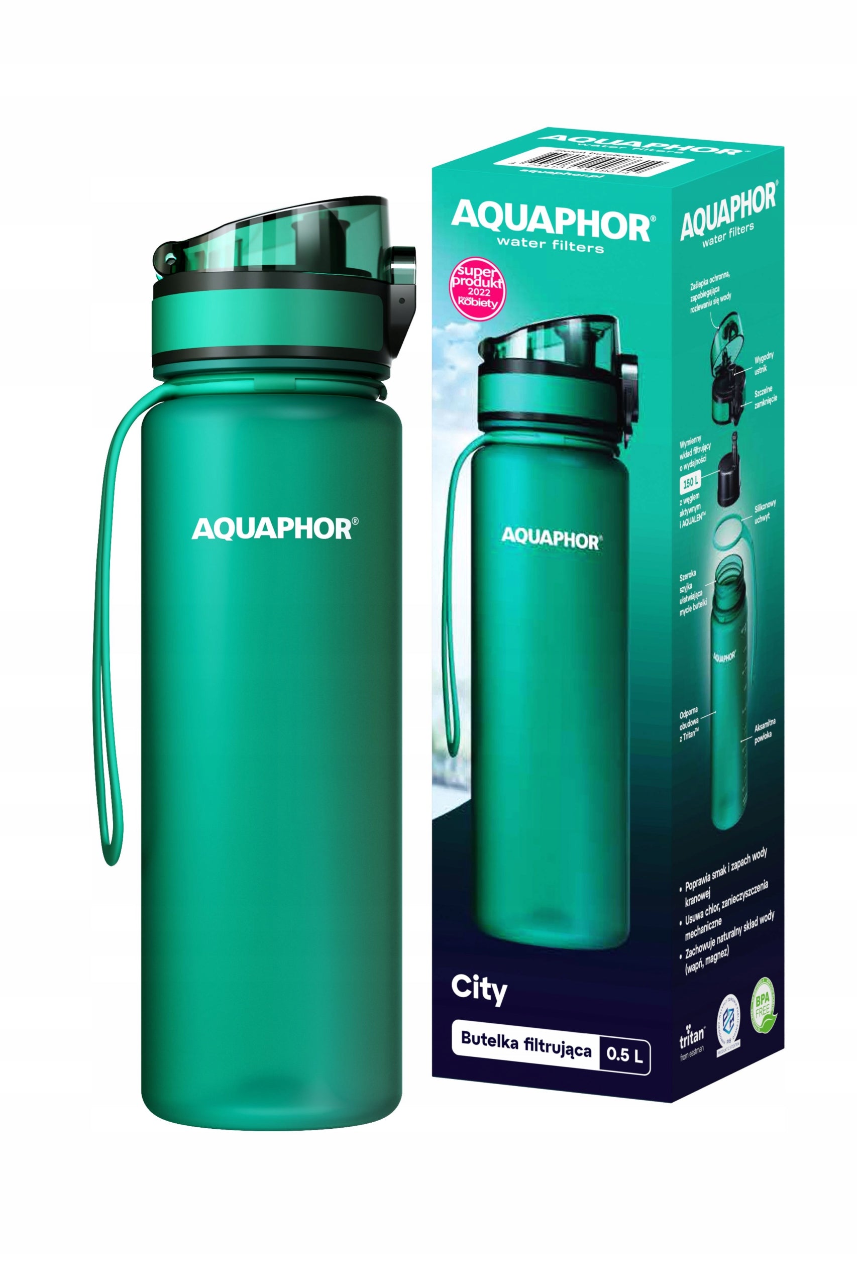 Filter bottle AQUAPHOR City 0,5l Bottle Green for school and running Manufacturer code 4744131018614