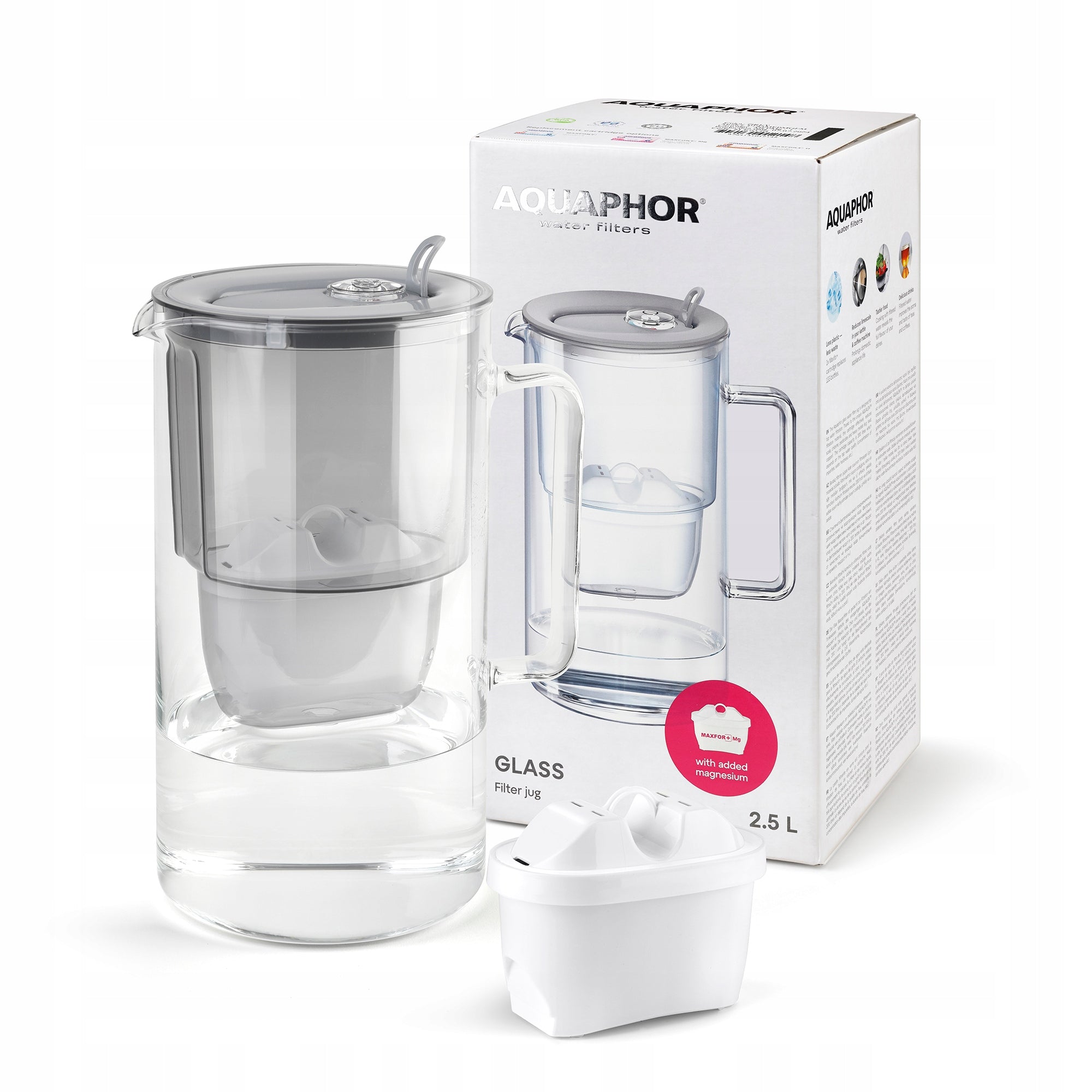 Filter jug Aquaphor Glass Grey Glass + Filter Maxfor Mg Magnesium Packaging status original