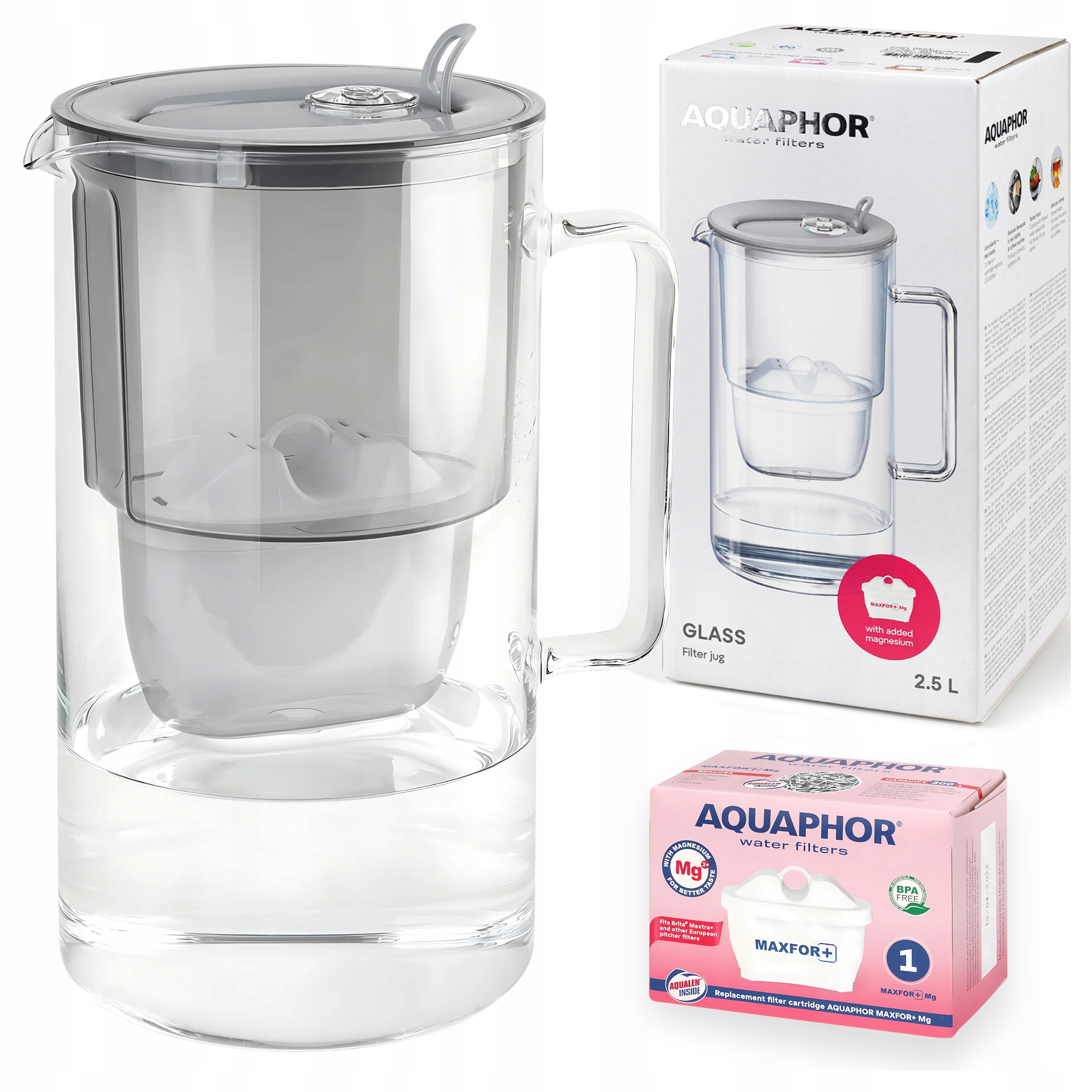 Filter jug Aquaphor Glass Grey Glass + Filter Maxfor Mg Magnesium