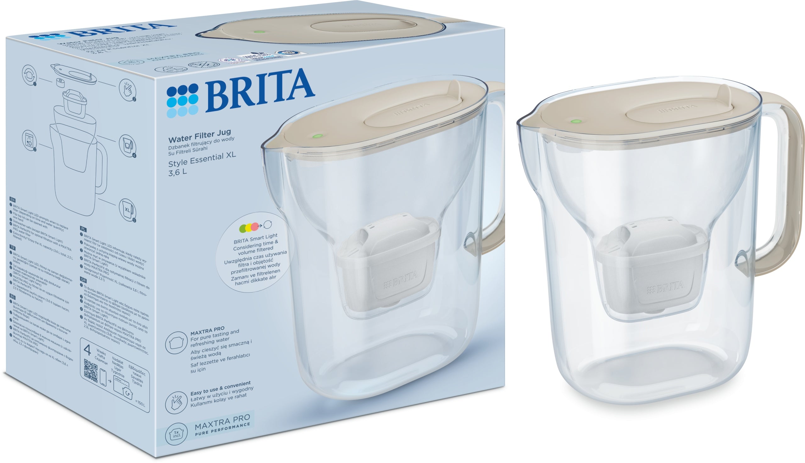 Filter jug Brita Style Essential XL 3,6l sand with maxtra cartridge