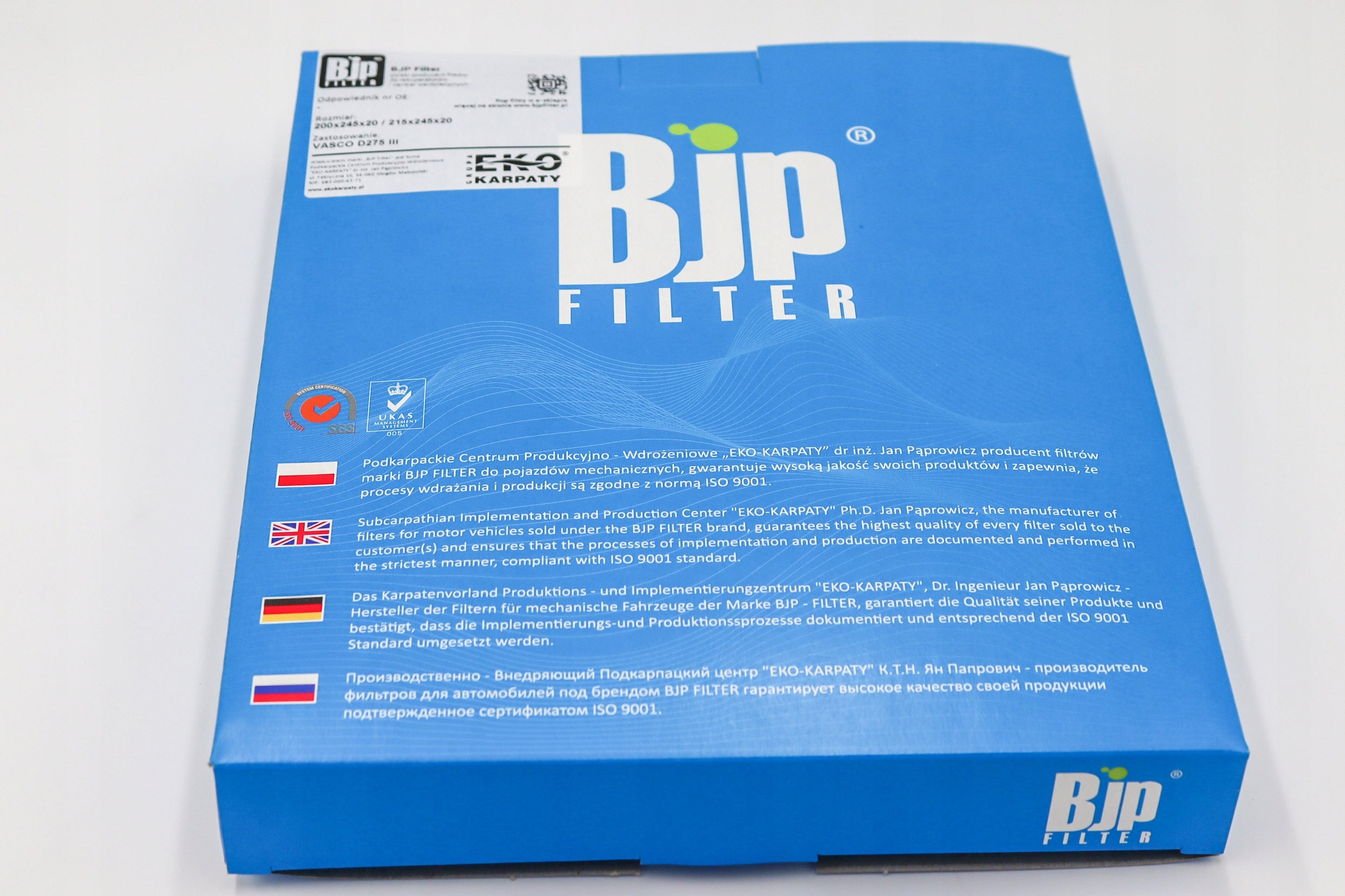 Filter set G4(200x245x20) F7(215x245x20) for VASCO D275EP III control panel Manufacturer code 11VE50363
