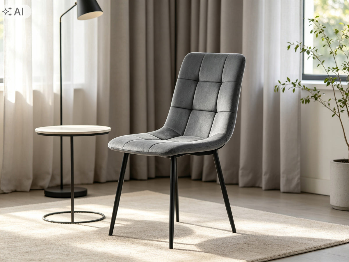Final Sale 4 Pcs Grey Velour Chair Upholstered Living Room Dining Room Packaging status original
