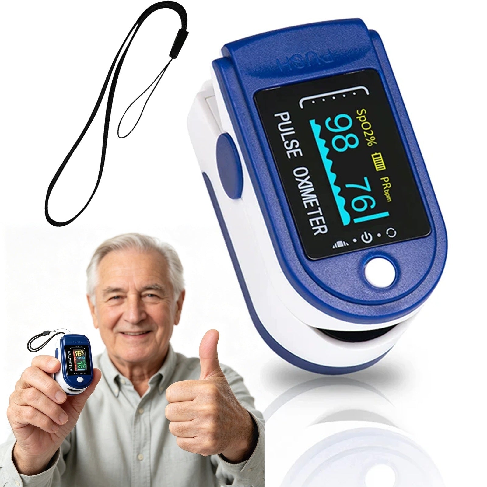 Finger PULSE OXIMETER Medical OLED Display SpO2 Measurement, Blue