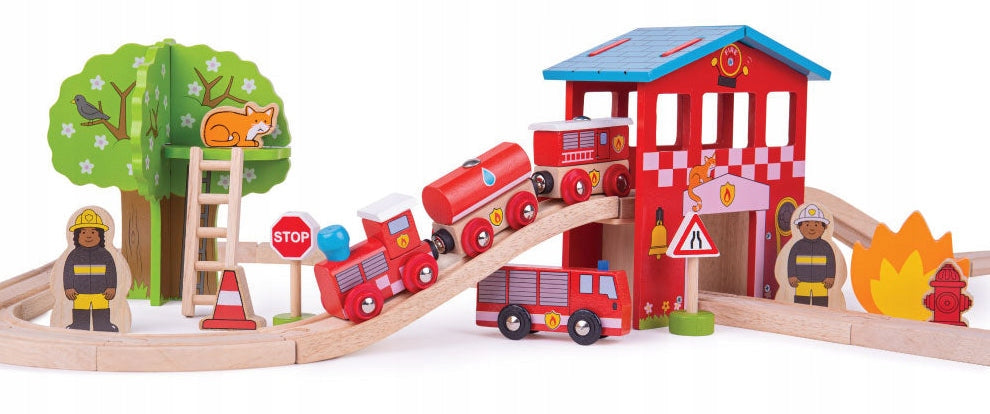 Fire brigade set wooden railway BIGJIGS