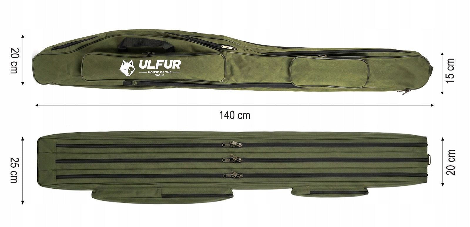 Fishing Rod Cover 140cm 3 Compartments Pockets for Fisherman Waterproof Ulfur Packaging status original