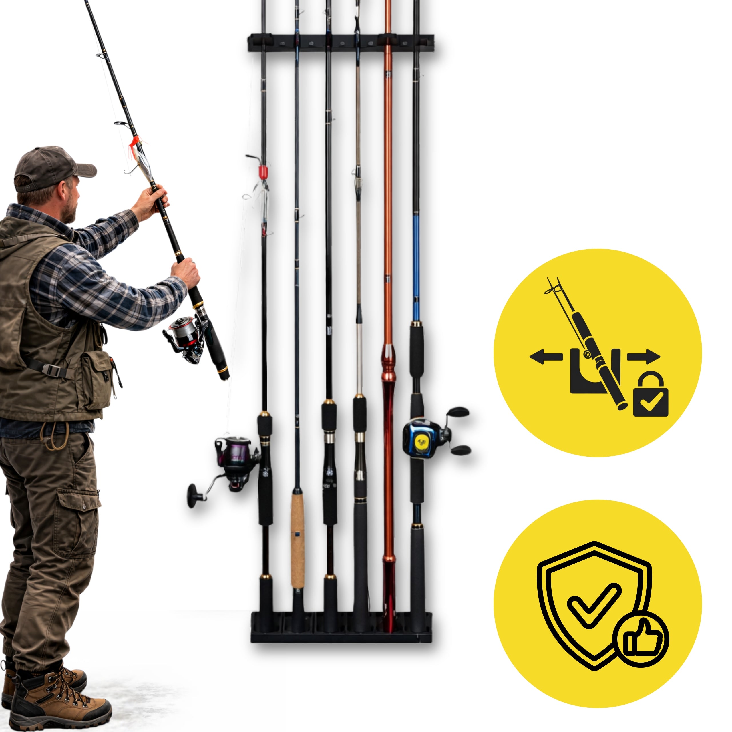 Fishing Rod Stand Wall Mount Vertical Hanger for 6 Fishing Rods Fishing Screws Manufacturer code INNET3403555