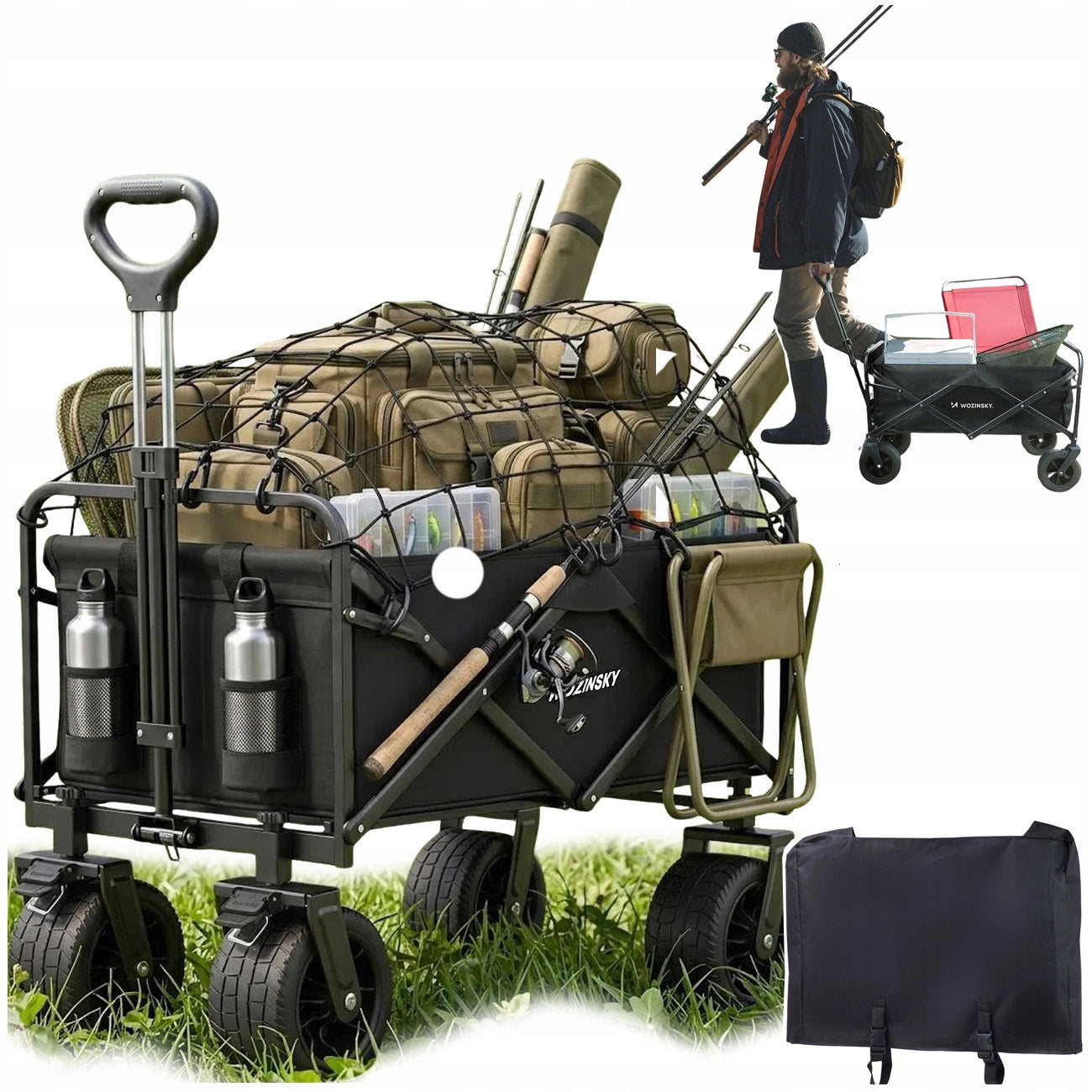 Fishing Trolley Transport Off-Road Wheels + MESH 120l Strong Large