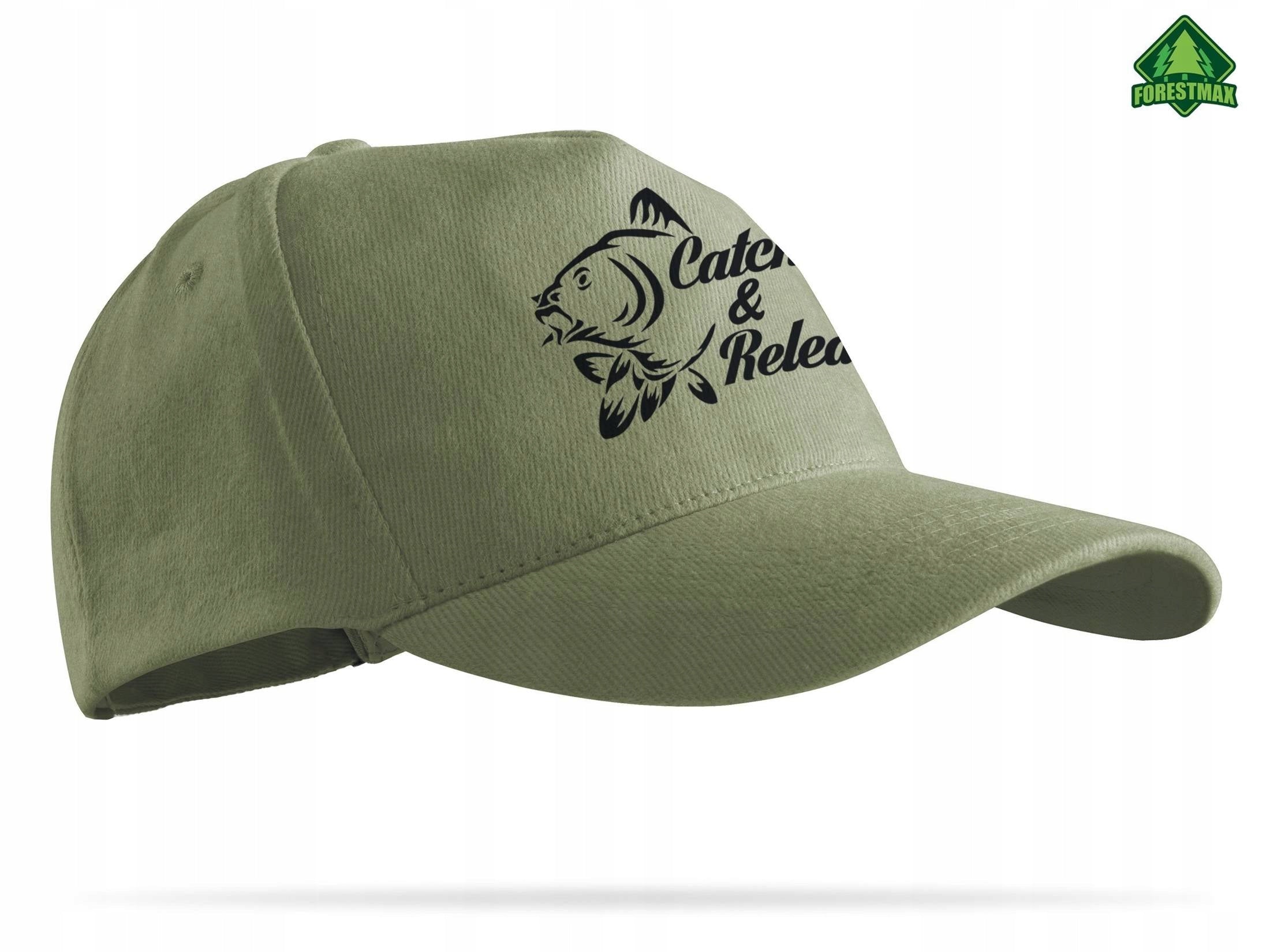 Fishing baseball cap khaki print CATCH AND RELEASE gift for ANGLER Brand ForestMax