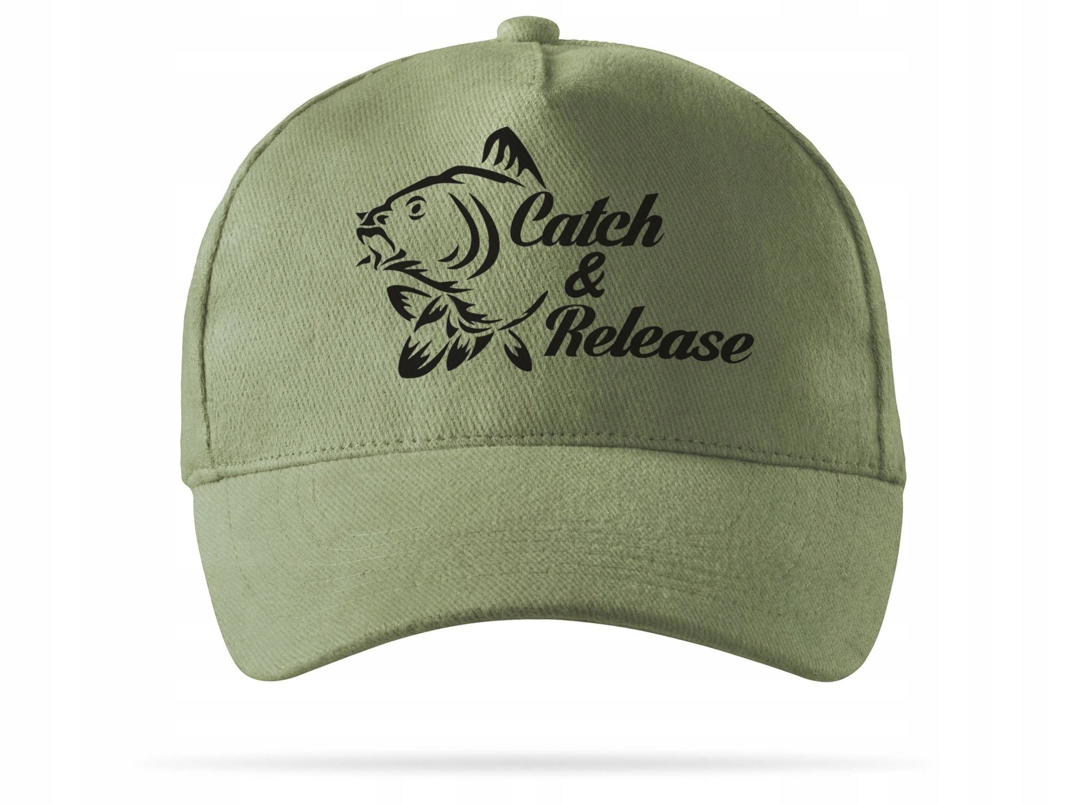 Fishing baseball cap khaki print CATCH AND RELEASE gift for ANGLER Color green