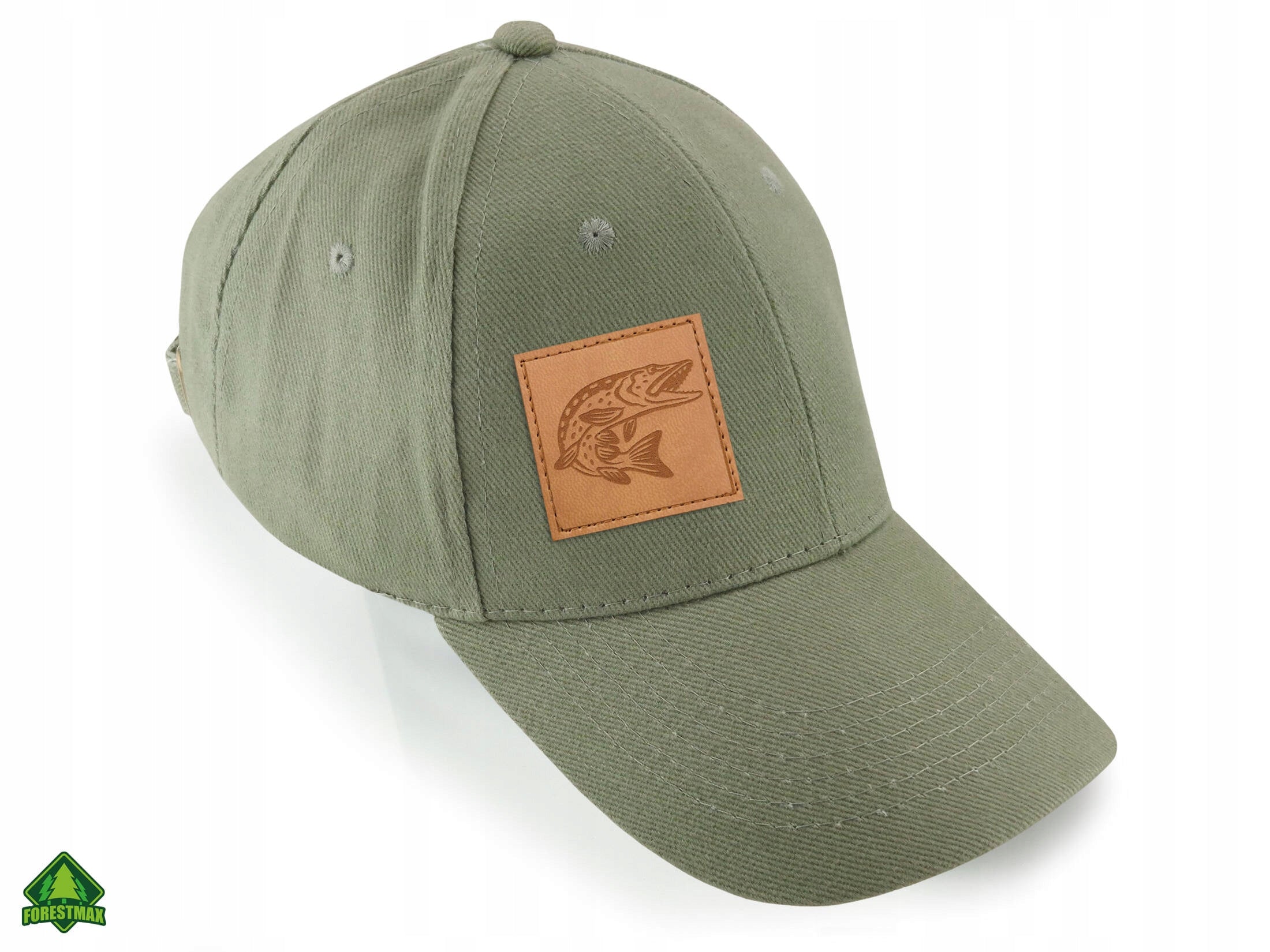 Fishing cotton cap with fish visor khaki patch - PIKE Brand ForestMax