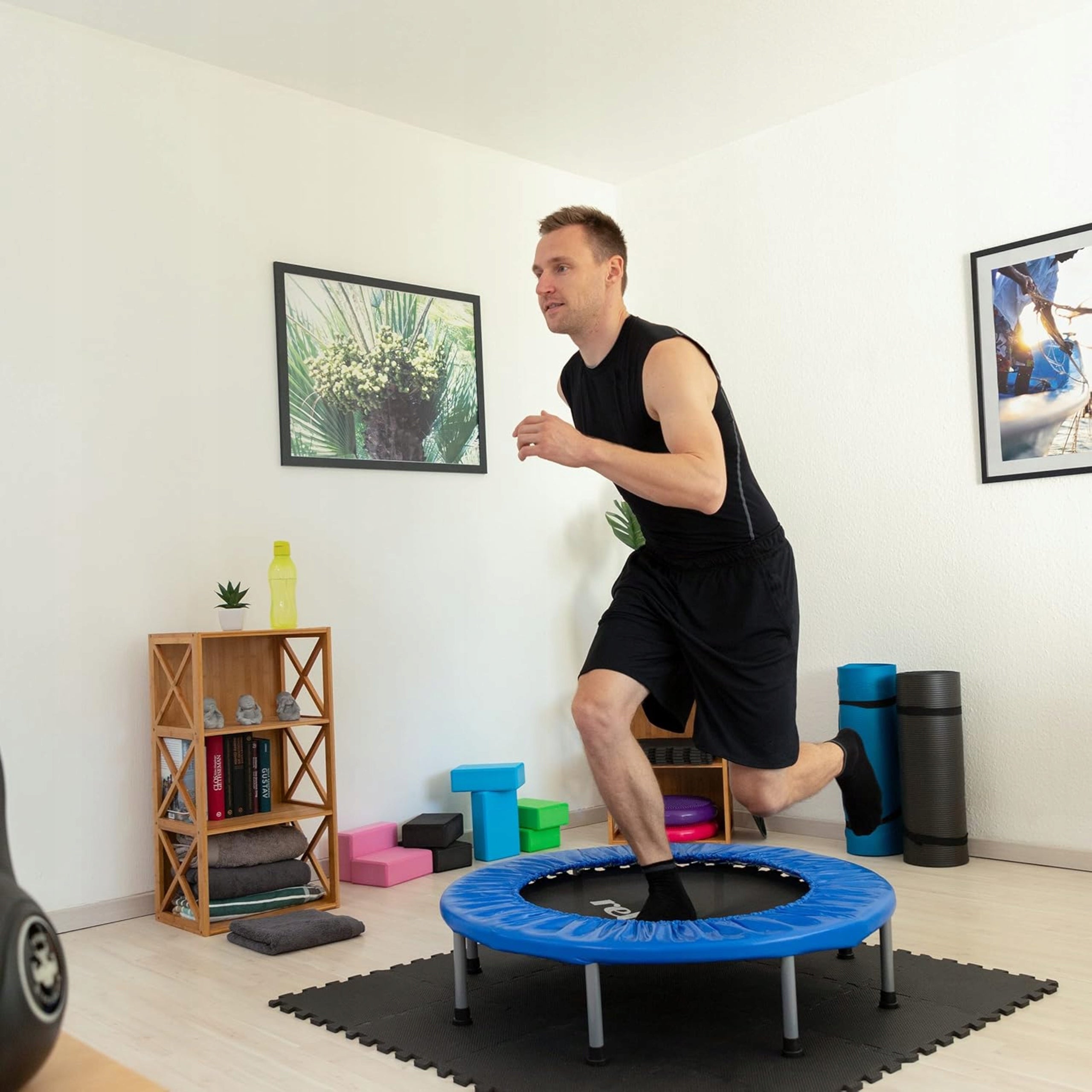 Fitness folding trampoline 95 cm 100 kg blue-black home Brand Relaxdays