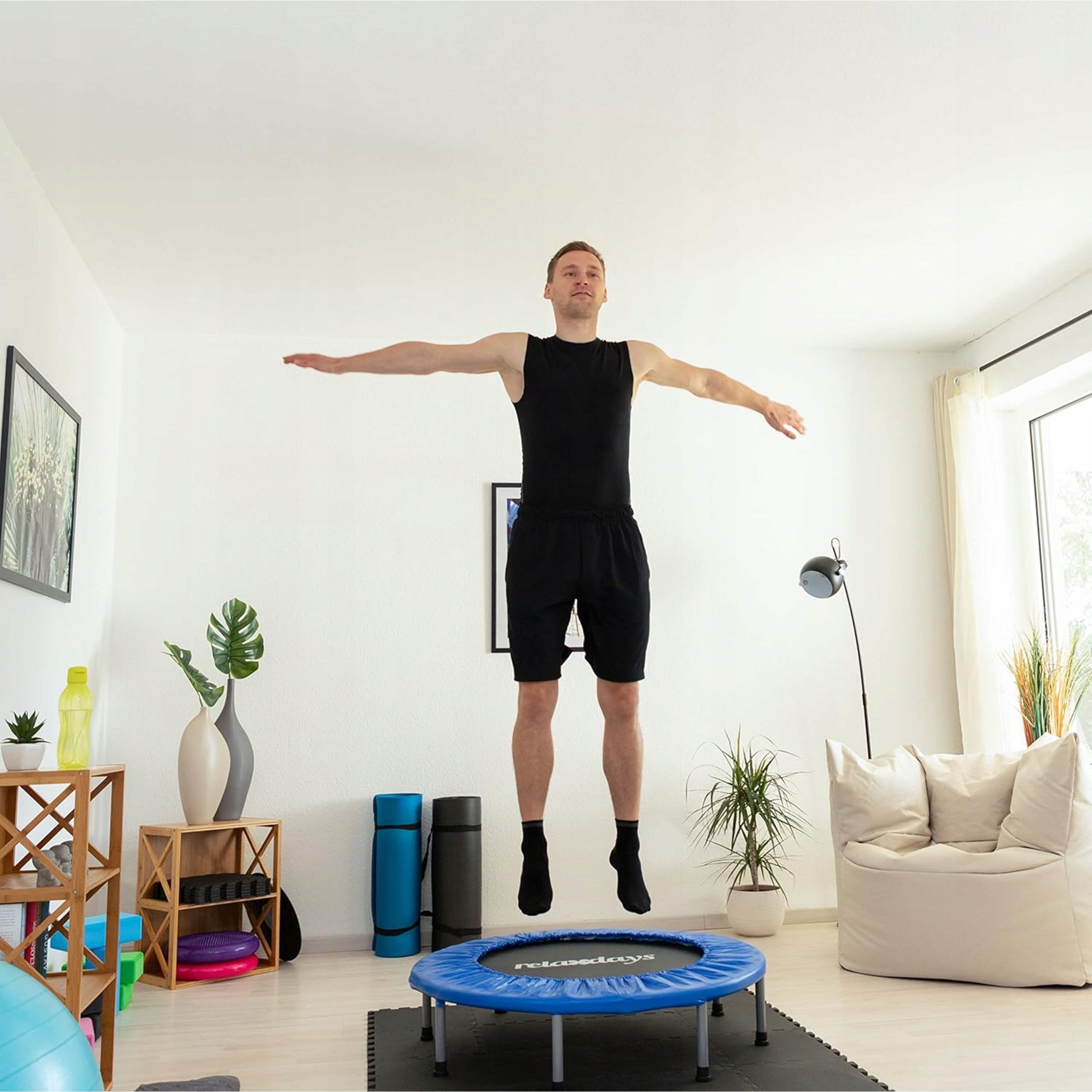 Fitness folding trampoline 95 cm 100 kg blue-black home Packaging status original