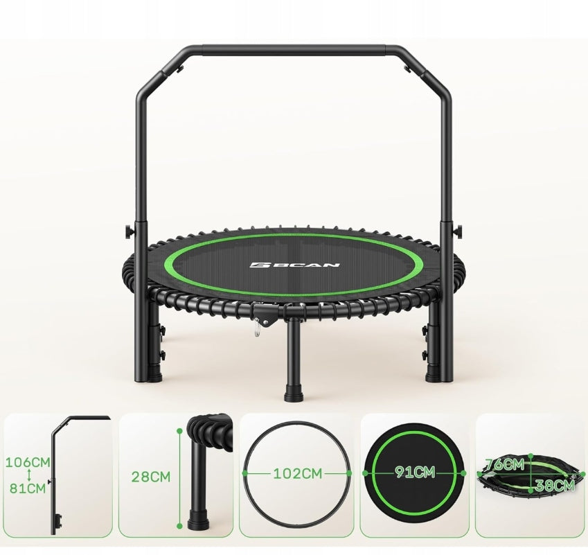 Fitness trampoline BCAN 102 cm foldable with handle lifting capacity up to 204 kg Brand no brand