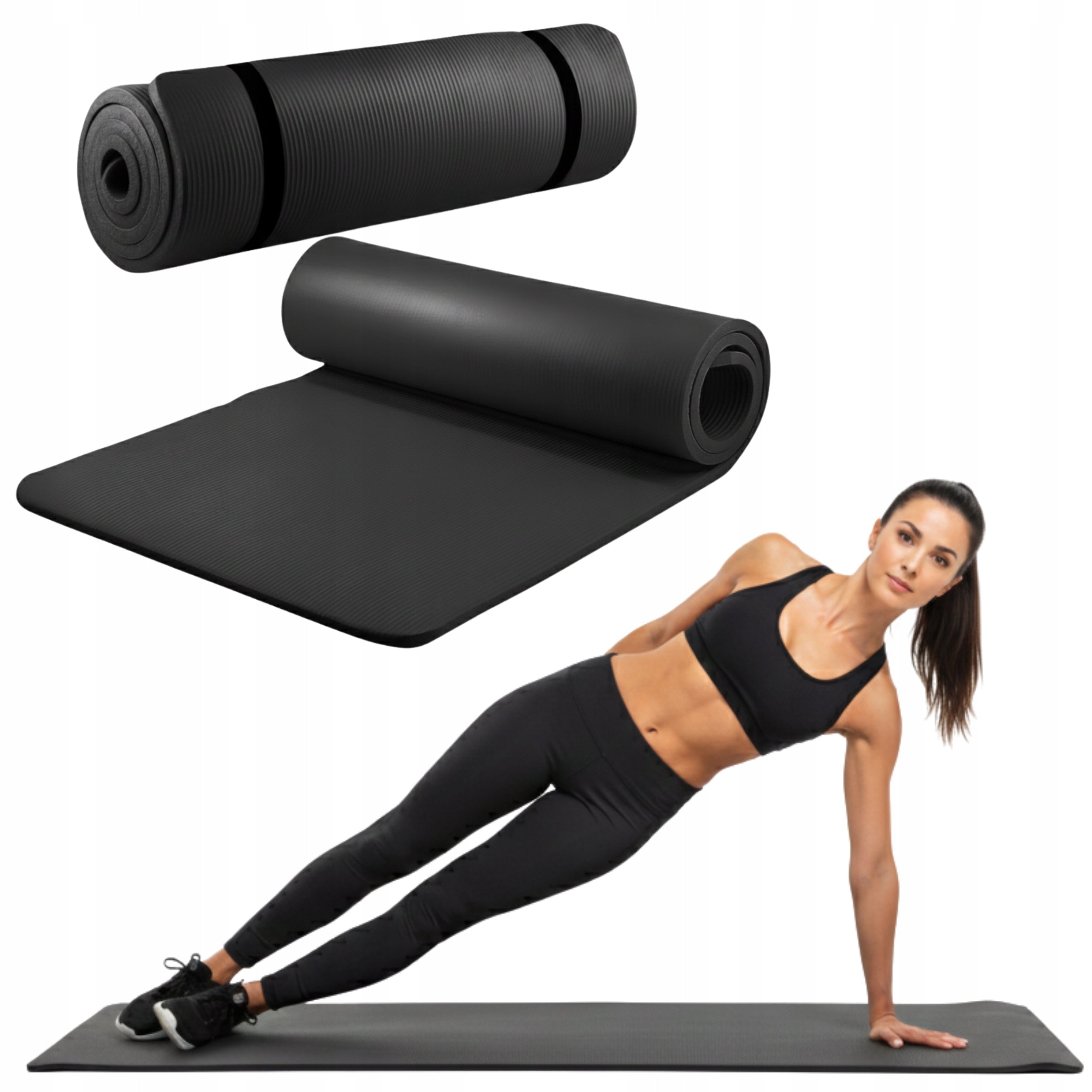 Fitness yoga mat thick black 183 x 61 x 1,5 cm FUNFIT
